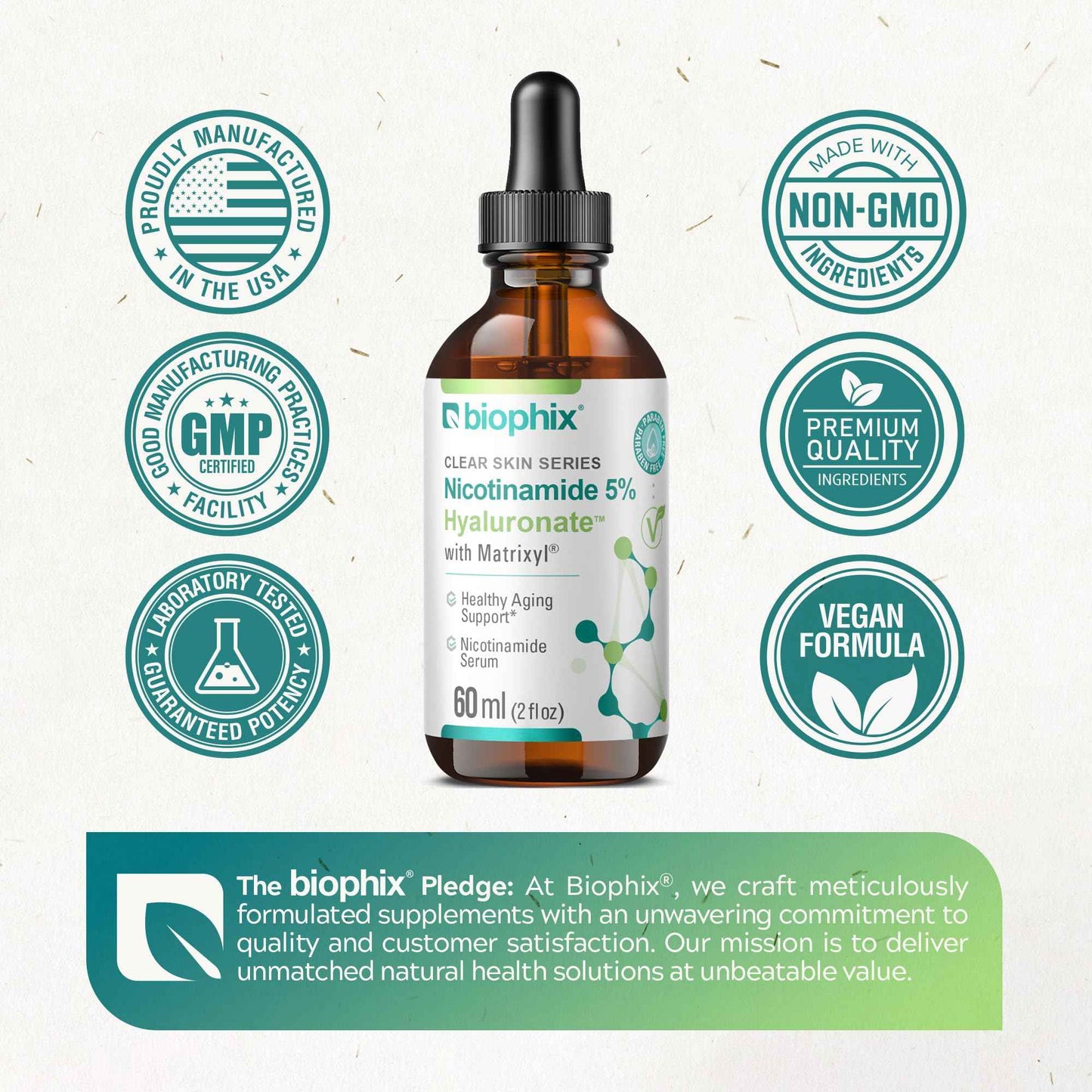 biophix B-3 Nicotinamide Age-Defying Liquid Serum 2 oz - Hyaluronic Acid - Matrixyl ® - Supports Skin Health - Healthy Aging