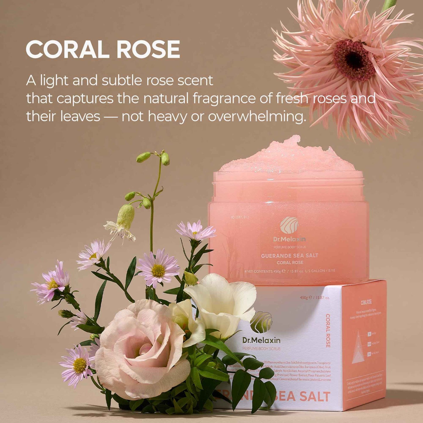 Dr.Melaxin Guerande Sea Salt Perfume Exfoliating Body Scrub for Smooth Skin Body, Amber & Vanilla Scent