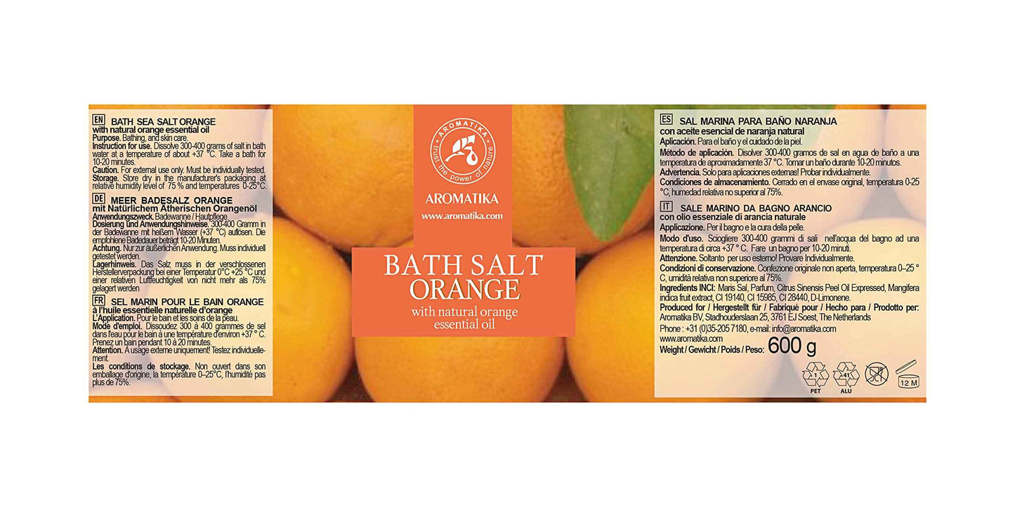 Orange Bath Salts w/Natural Orange Essential Oil 21.16 Oz - Good for Beauty - Bathing - Body Care - Wellness - Spa - Bath (Pack of 2)