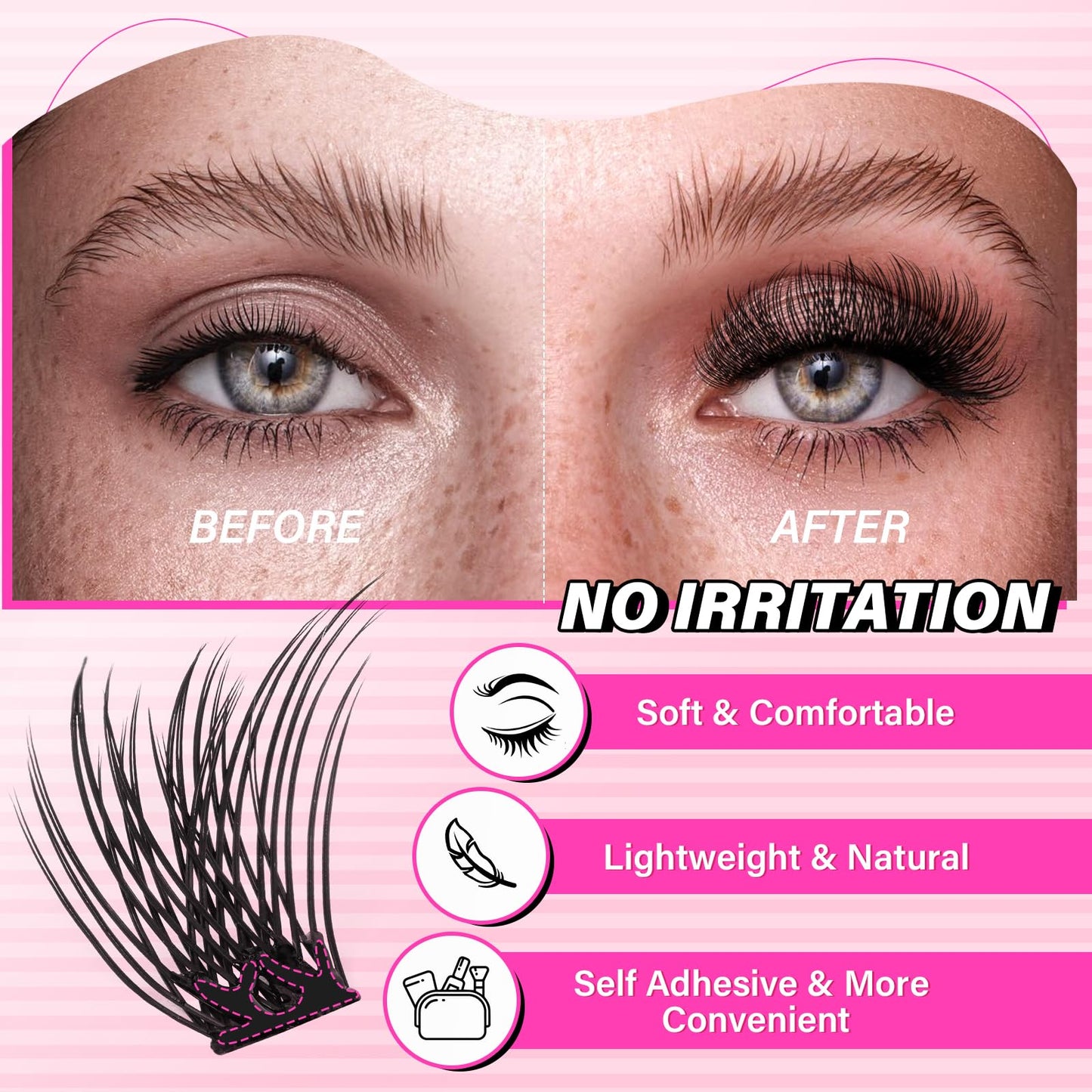 PRO Self Adhesive Eyelashes Kit Press On Lashes 120pcs Lash Clusters Lash Fixative Lash Remover Lash Applicator Eyelash Extension Kit Easy To Apply At Home Lash Extension Kit (Velvety,D-10-18mix Kit)