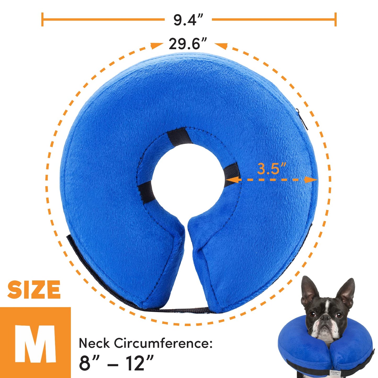 BENCMATE Protective Inflatable Collar for Dogs and Cats - Soft Pet Recovery Collar Does Not Block Vision E-Collar (Medium, Blue)