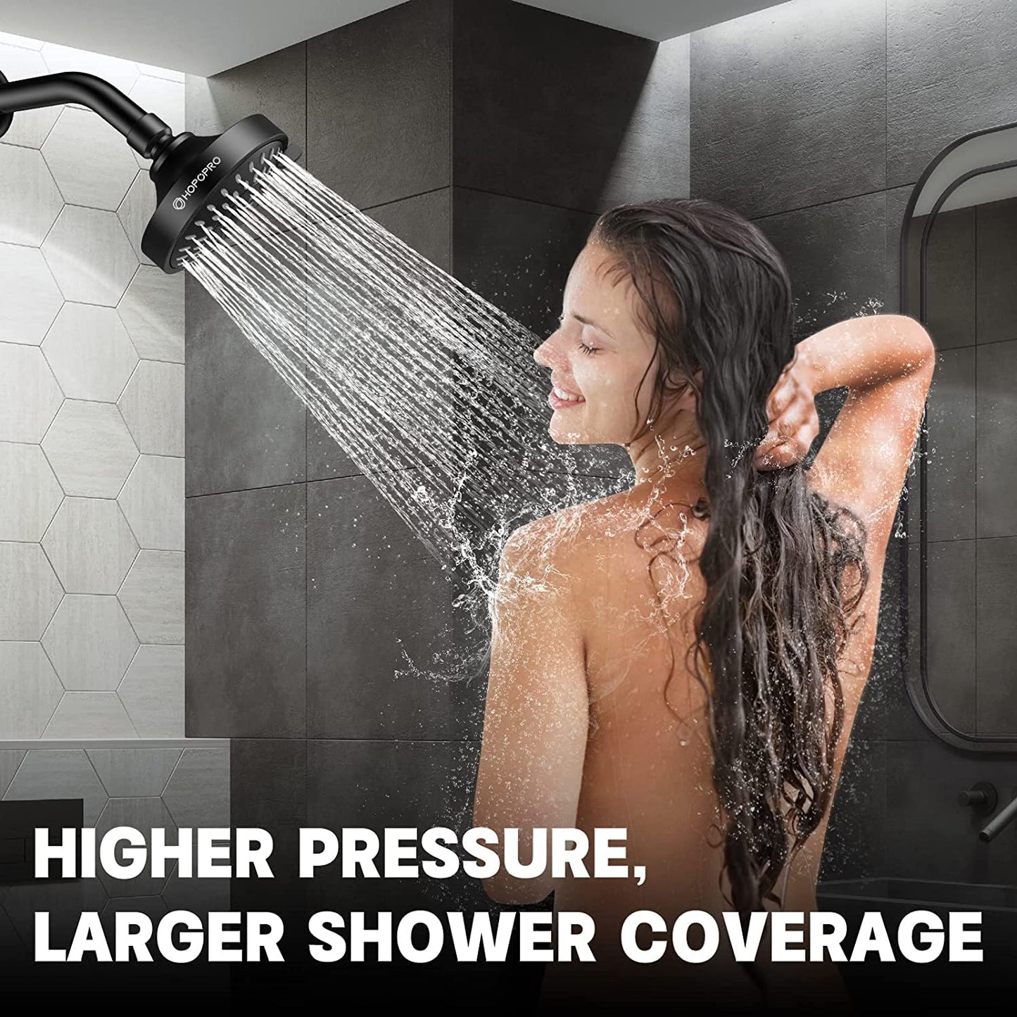 HOPOPRO 5-Mode High Pressure Shower Head - Consumer Reports, The Washington Post, NBC News, TODAY TV Show Recommended - High Flow Fixed Showerheads Bathroom Rain Showerhead (4 Inch Matte Black)