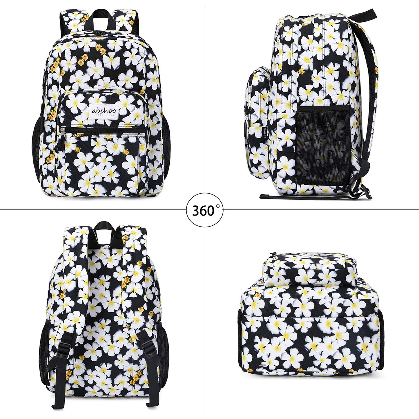 abshoo Classical Basic Womens Floral Backpack For College Water Resistant Bookbag (Floral Black)