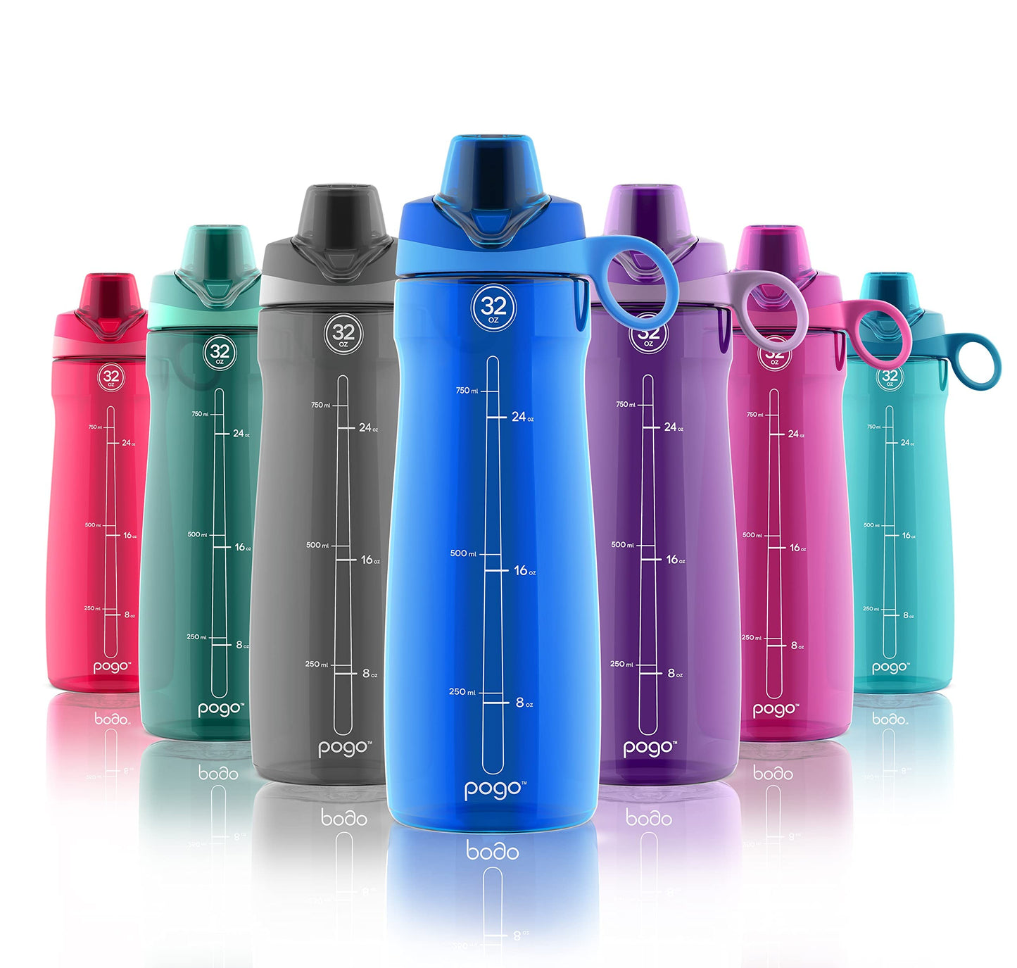 Pogo 32oz Plastic Water Bottle with Chug Lid and Carry Handle, Reusable