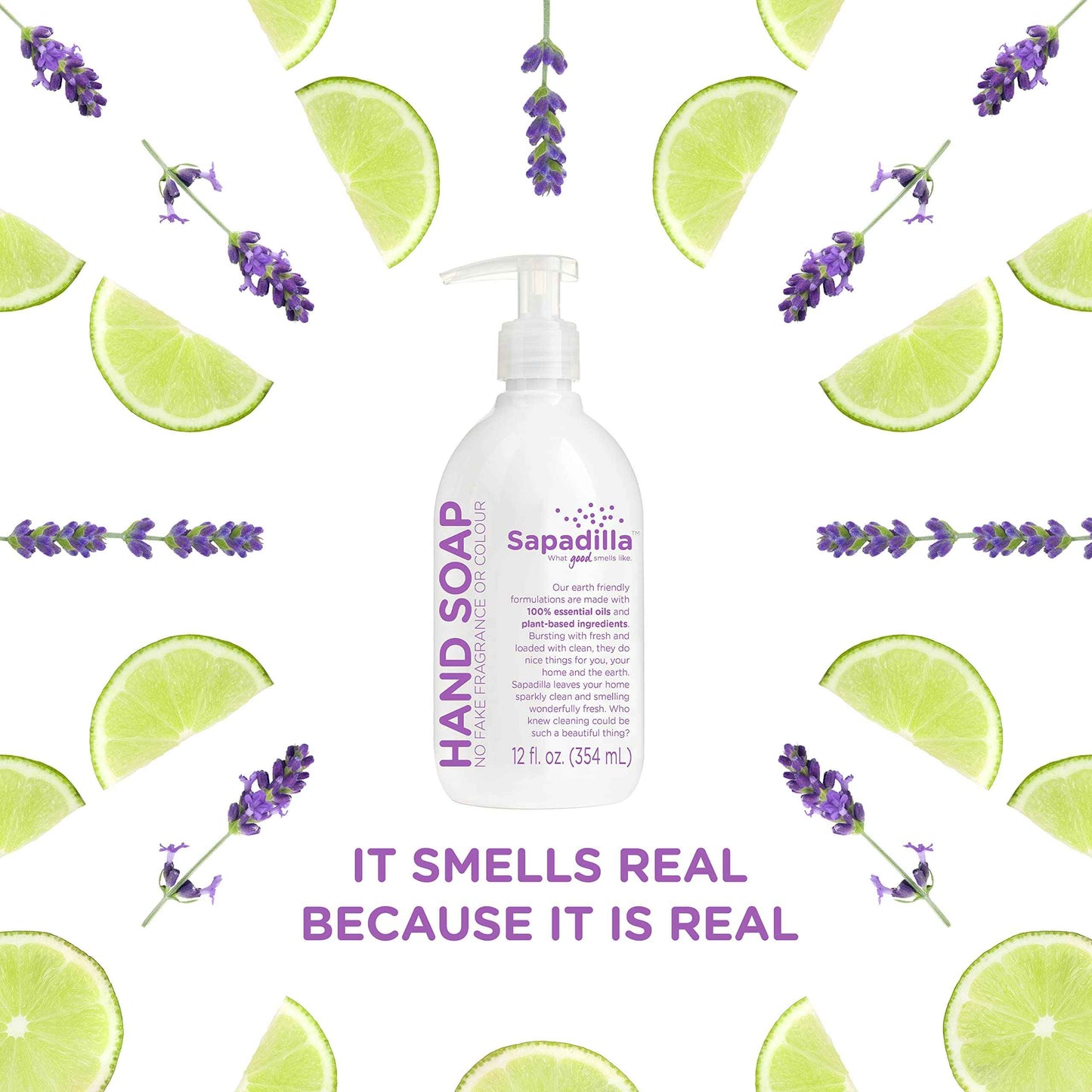 Sapadilla Liquid Hand Soap - Sweet Lavender + Lime - Made with 100% Pure Essential Oil Blends, Cleansing & Moisturizing, Aromatic & Fragrant Hand Soap, Plant Based, Biodegradable, 12 Ounce (Pack of 4)
