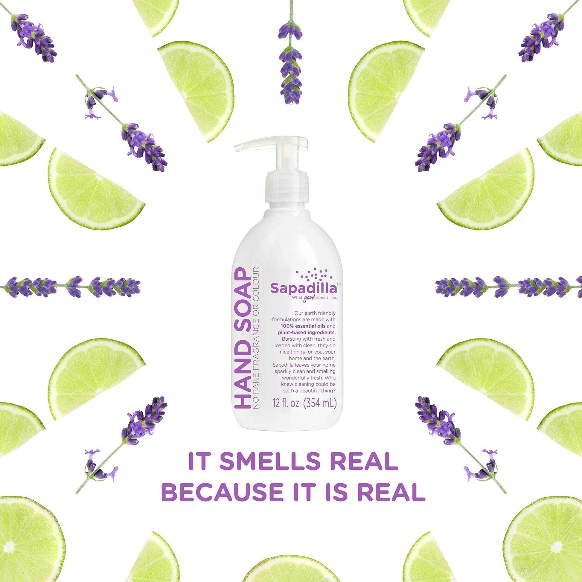 Sapadilla Liquid Hand Soap - Sweet Lavender + Lime - Made with 100% Pure Essential Oil Blends, Cleansing & Moisturizing, Aromatic & Fragrant Hand Soap, Plant Based, Biodegradable, 12 Ounce (Pack of 4)