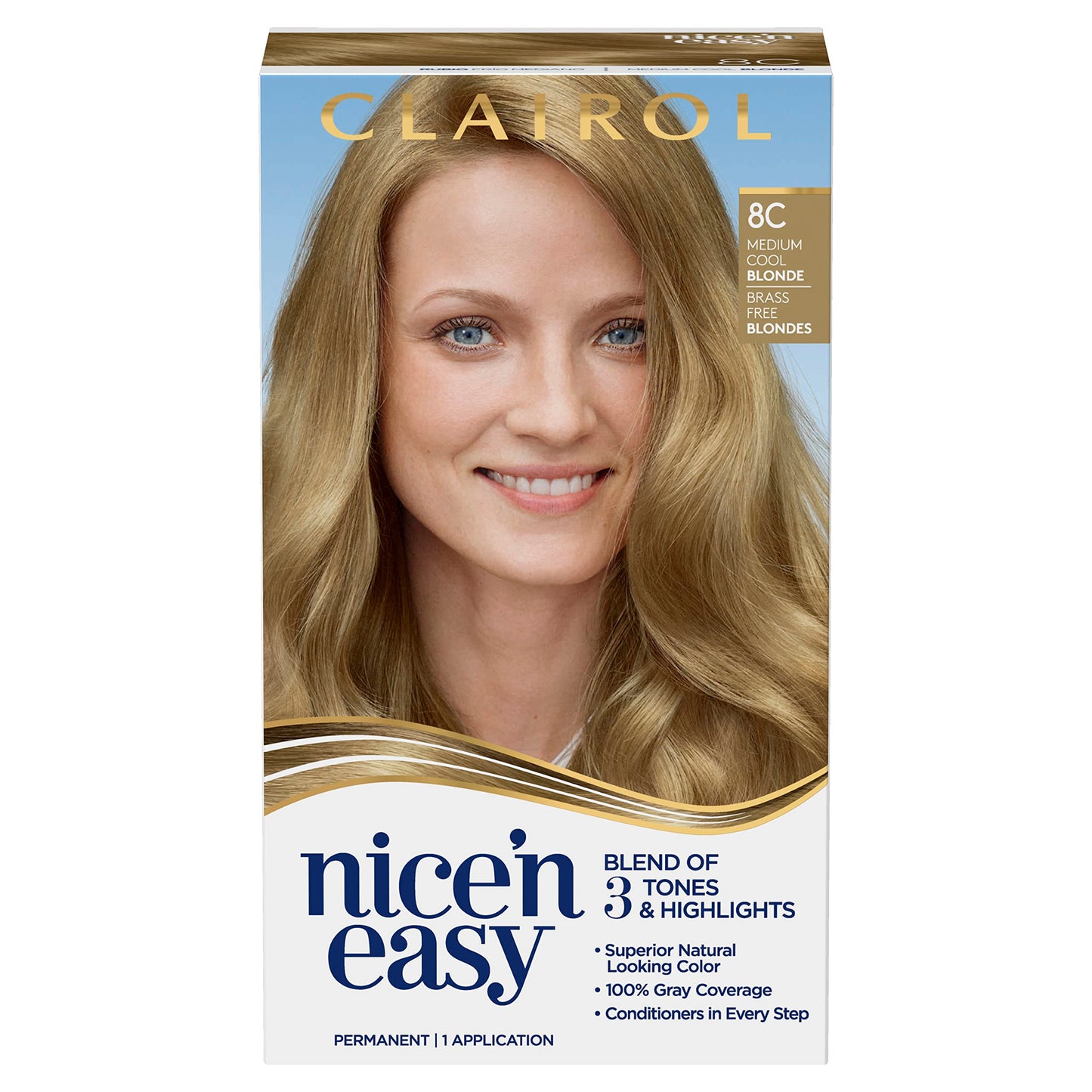 Clairol Nice'n Easy Permanent Hair Dye, 8C Medium Cool Blonde Hair Color, Pack of 3