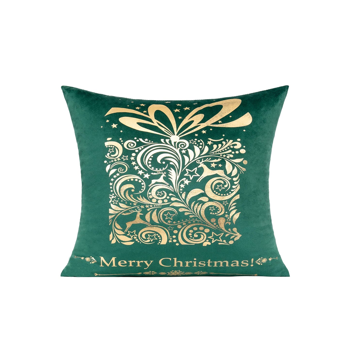 VAKADO Dark Green Christmas Throw Pillow Covers Xmas Decor Golden Decorative Tree Snowflakes Reindeer Cushion Cases Tree Gold Silver Home for Couch Sofa Bedroom 18x18 Set of 4 Indoor