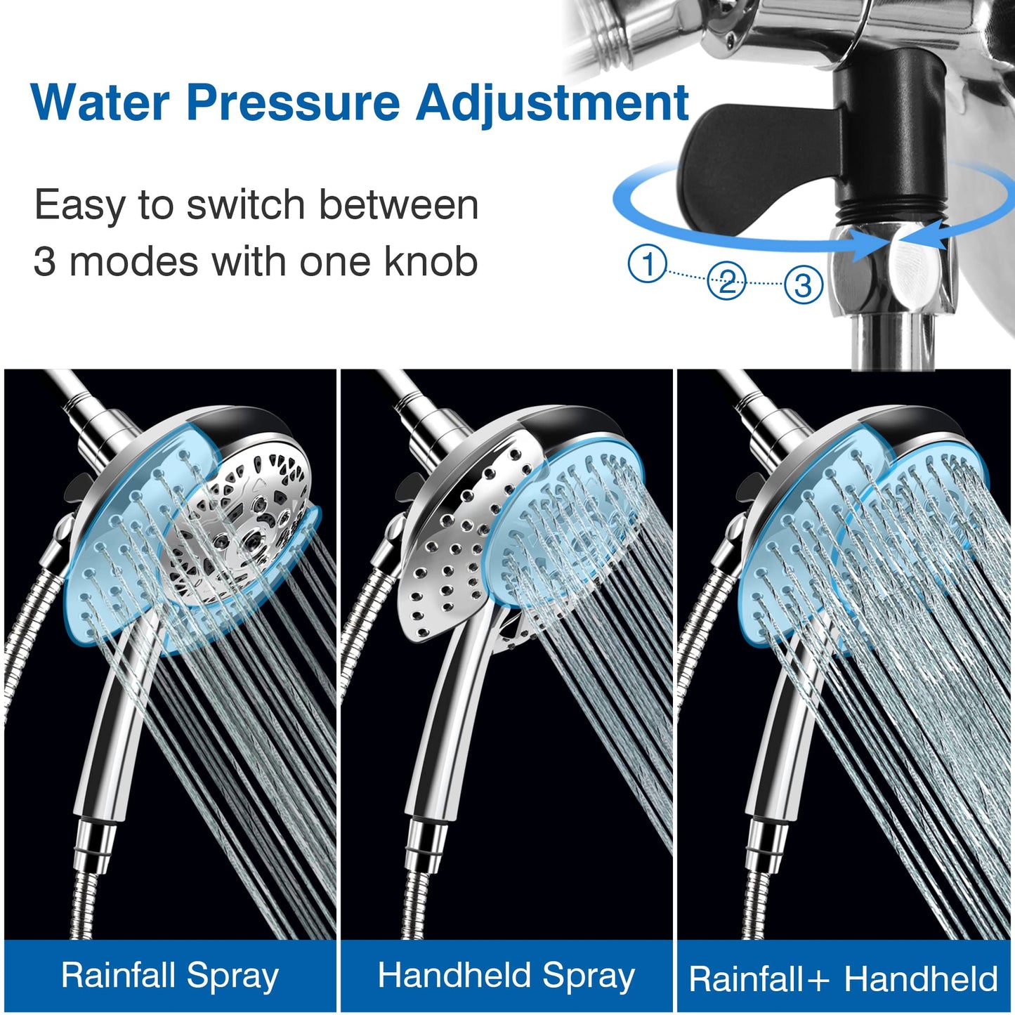 Shower Head with Handheld High Pressure: INAVAMZ Hand Held Shower Head & Rain Shower Head 2-IN-1 Shower Head with 59" Rotatable Stainless Steel Hose, Meet cUPC and CEC Certification