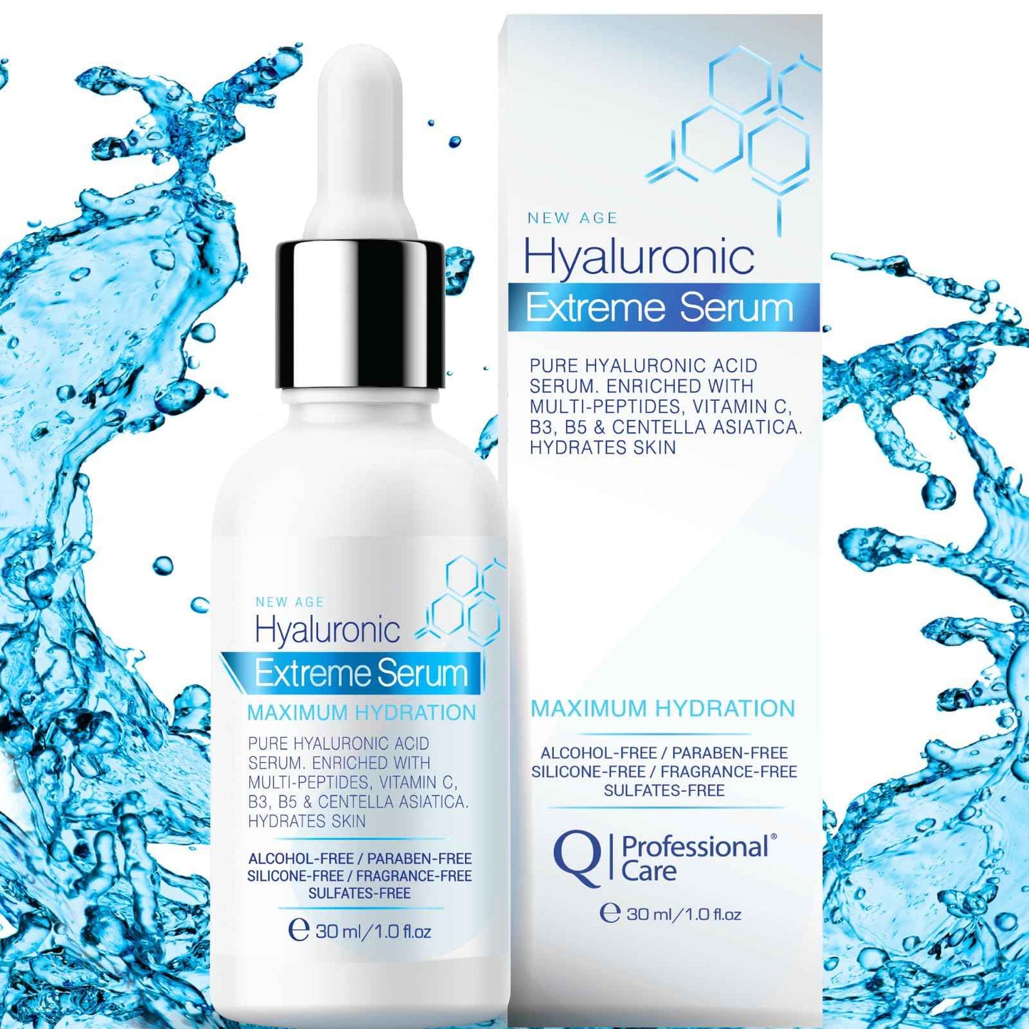 Q|Professional Care Serum for Face | Hyaluronic Acid | Vitamin C | Microneedling | HCA | Multi-Peptides, Vitamins B5, B3, Niacinamide & Centella Asiatica | Alcohol free, Fragrance-Free