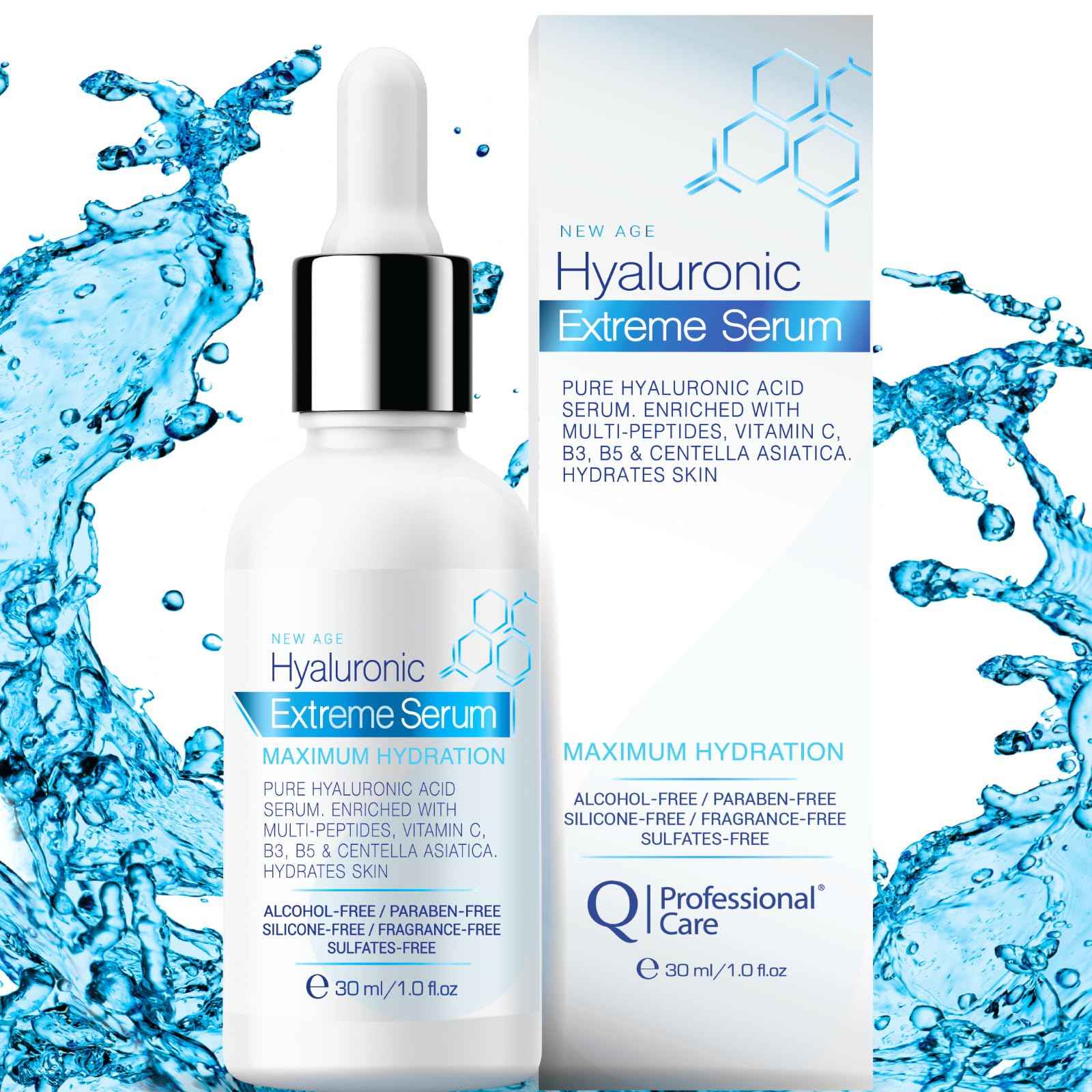 Q|Professional Care Serum for Face | Hyaluronic Acid | Vitamin C | Microneedling | HCA | Multi-Peptides, Vitamins B5, B3, Niacinamide & Centella Asiatica | Alcohol free, Fragrance-Free