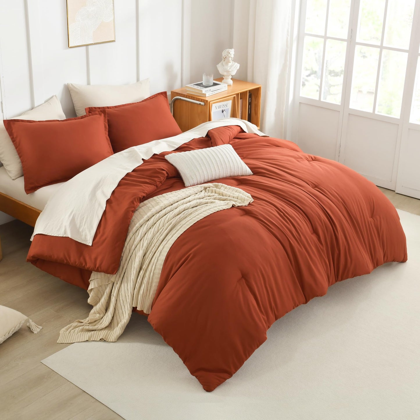 Litanika Burnt Orange Twin/Twin XL Comforter Set, 2 Pieces Solid Terracotta Lightweight Bedding Comforter Set, Rust Fluffy Quilted Blanket Set (66x90In Comforter & 1 Pillowcase)