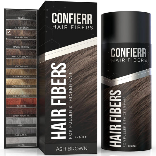 CONFIERR Hair Fibers for Men & Women (30 Grams, Ash Brown) - Fill In Fine or Thinning Hair, Instantly Thicker, Fuller Looking Hair