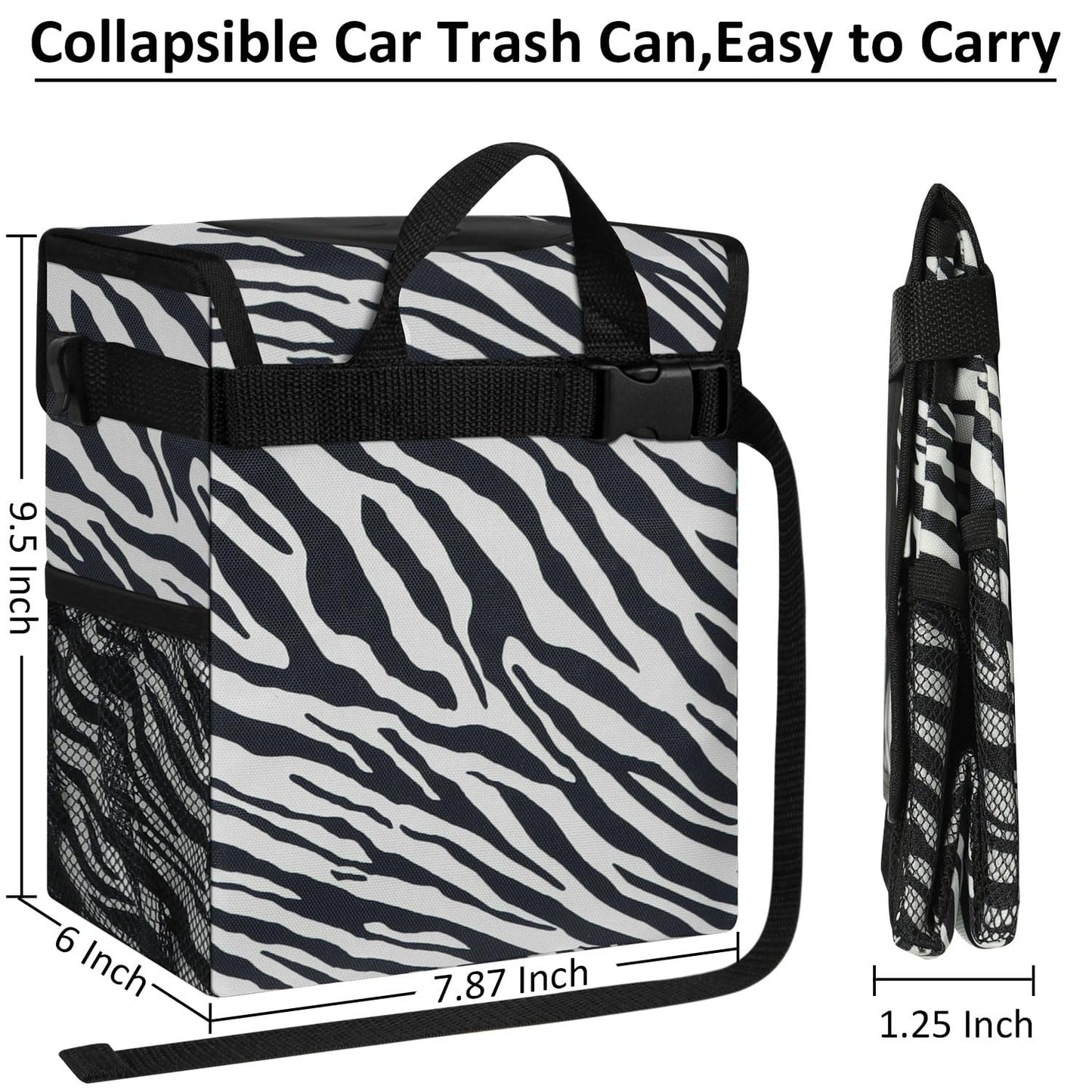 ELONGRIVER Car Trash Can Bin for Car Back Seat Leak Proof, Cute Car Trash Bag Hanging, Vehicle Trash Can for Suv Truck Van, Automotive Car Garbage Cans Front Seat Zebra