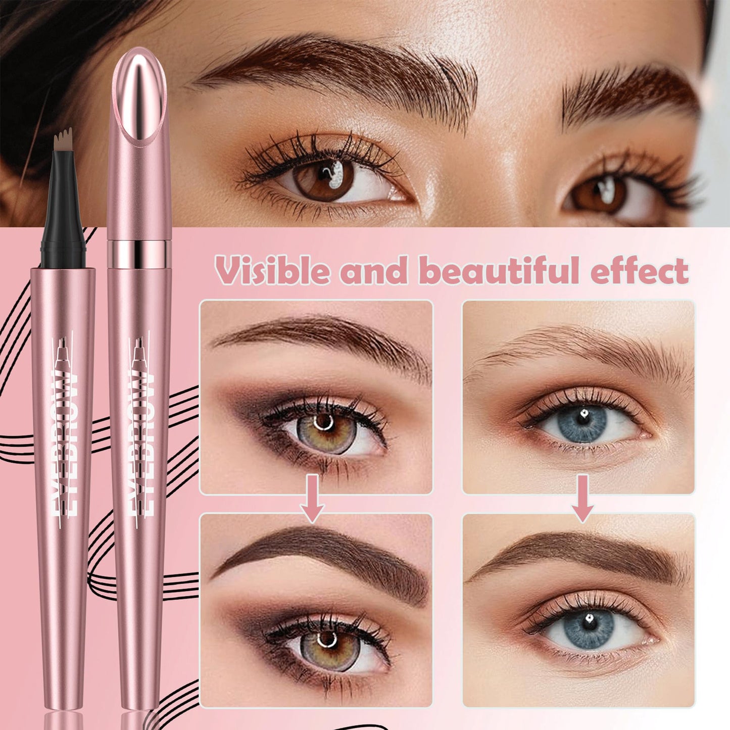 3D Waterproof Microblading Eyebrow Pencil Contouring Pen,Natural Fine Stroke Microblading Eyebrow Pencil,4 Tipped Precise Brow Pen (1, 2#Dark Coffee)…