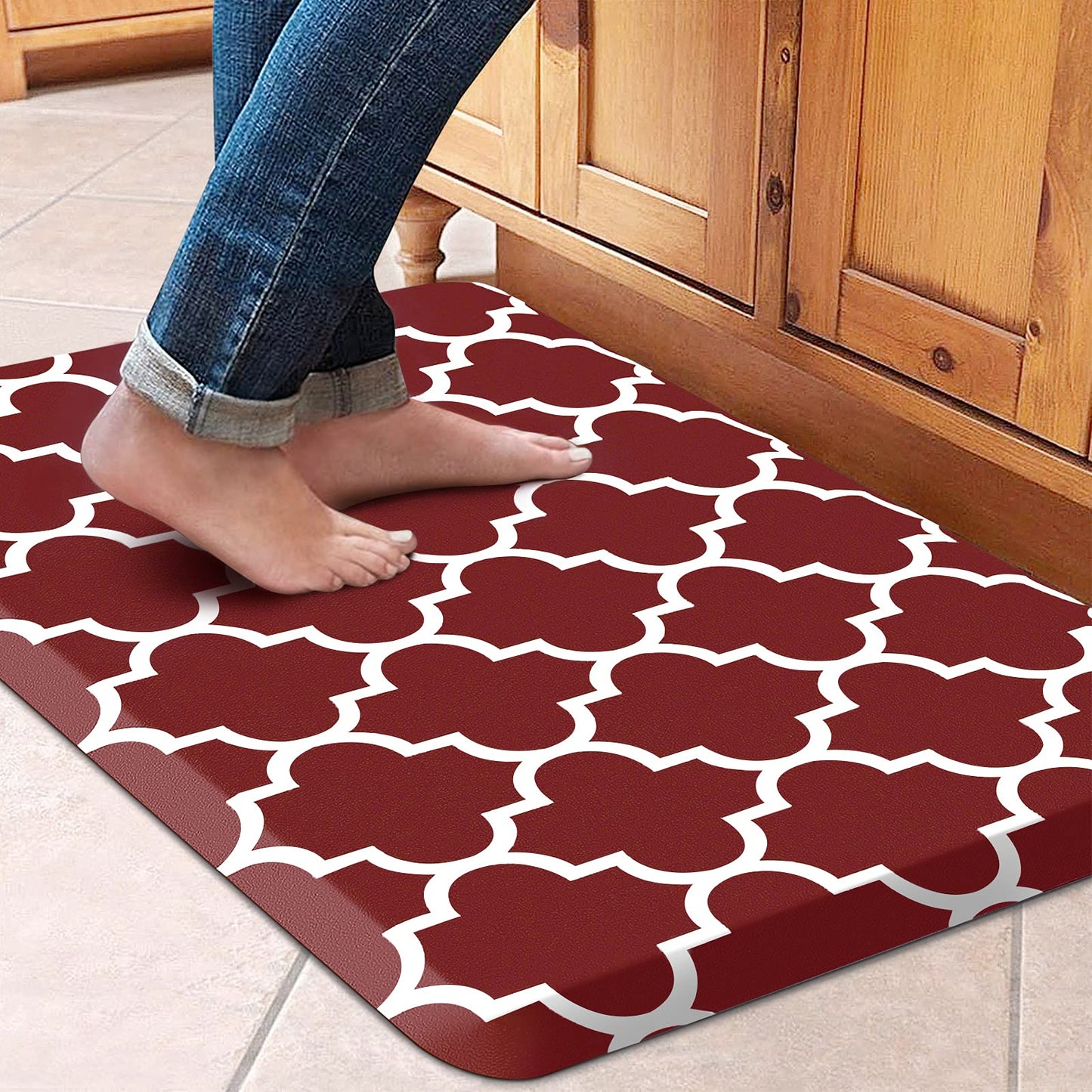 WISELIFE Cushioned Anti-Fatigue Mats,17.3"x 28",Non Slip Waterproof Heavy Duty PVC Ergonomic Comfort Rug for Kitchen, Floor Home, Office, Sink, Laundry,Red