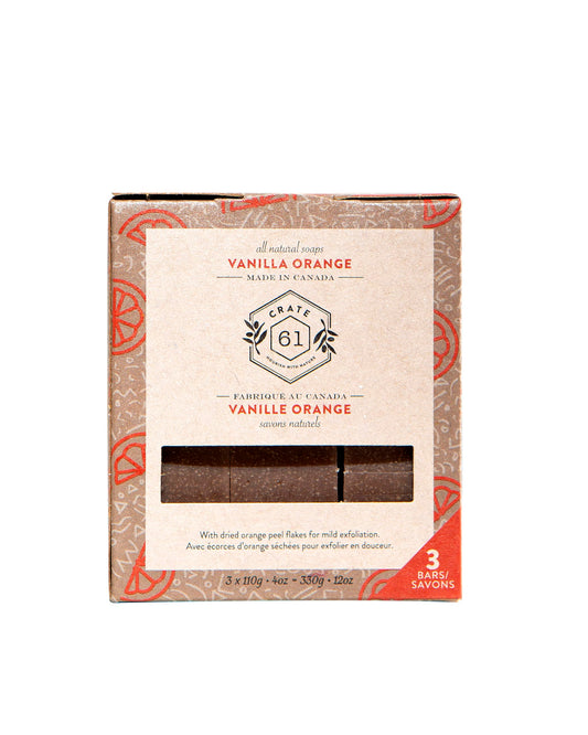 Crate 61, Handmade in Canada, Plant Based Cold Process Natural Bar Soap For Face And Body, With Premium Essential Oils, Eucalyptus & Peppermint For Men And Women 3 Pack (Vanilla Orange)