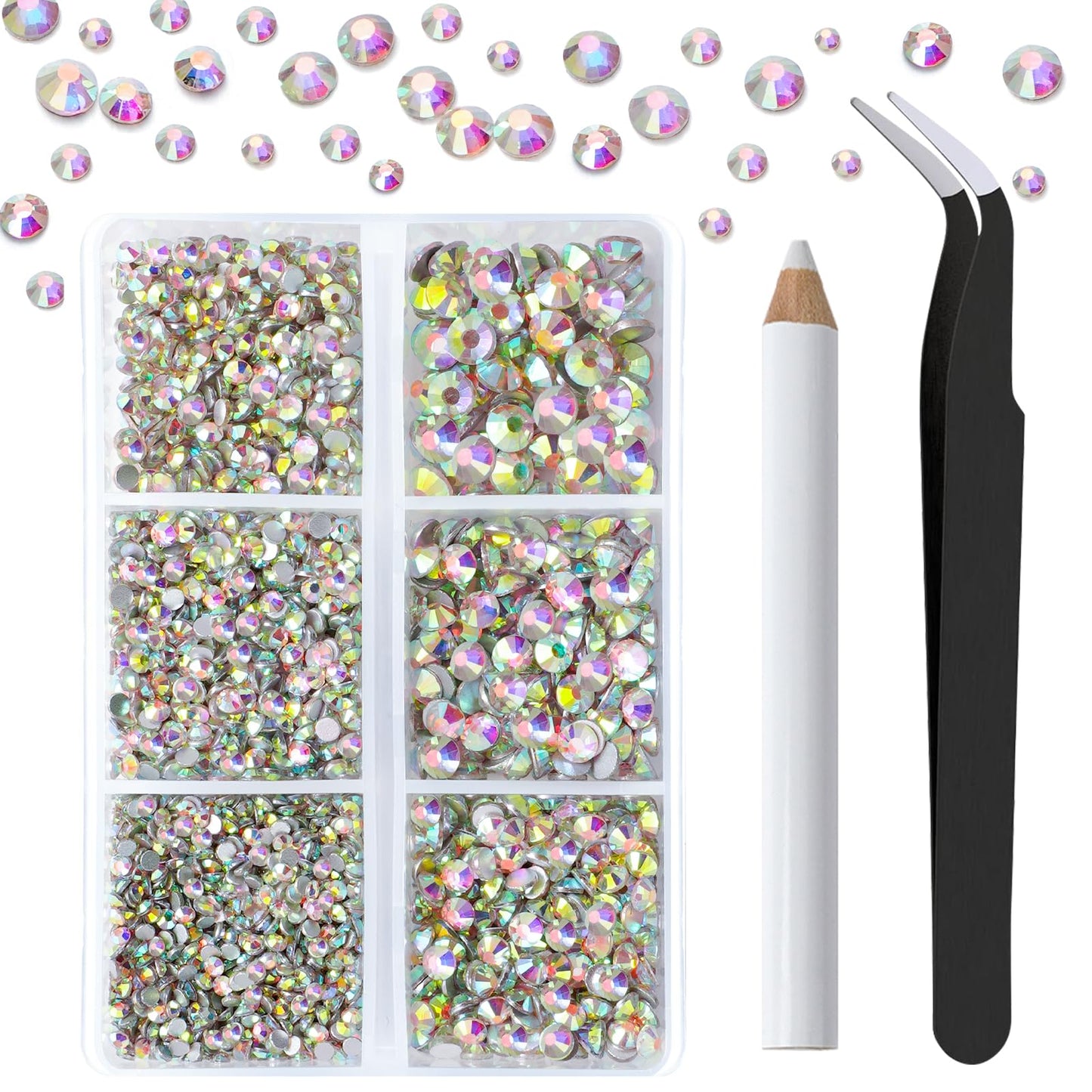 Canvalite 3600Pcs Crystal Rhinestones for Crafts, Glass Sparkly Nail Gems with Rhinestones Picker and Tweezers, Flat Back Rhinestones for Crafting Face Makeup Nail Art DIY Decorations