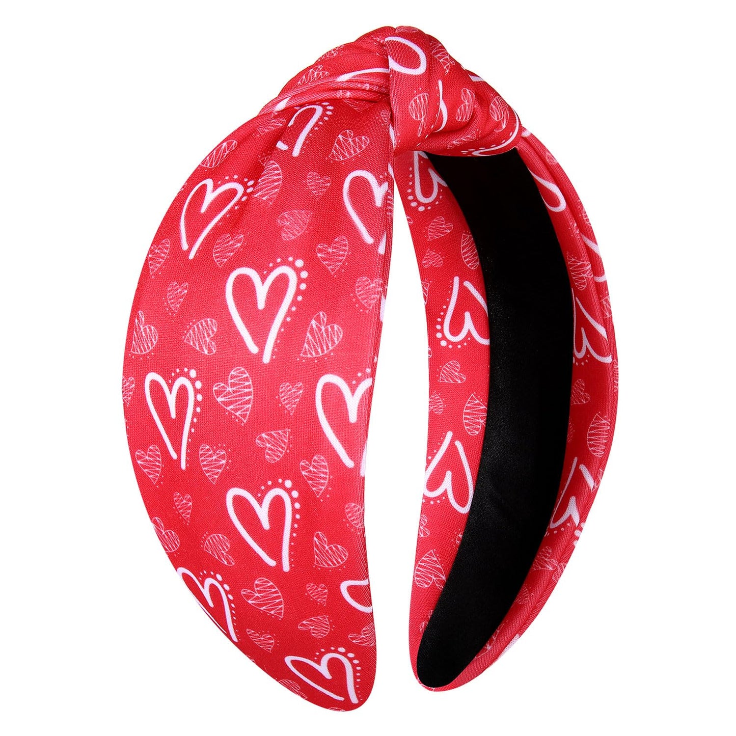 vokone Valentines Day Gifts for Her Red Heart Knotted Headband Wide Hairband Valentines Costume Headwear Hair Accessories (Red-White Heart)