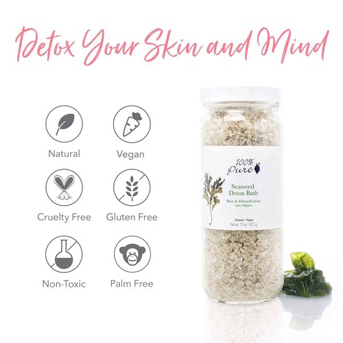 100% PURE Seaweed Detox Bath Soak, Bath Salts for Relaxation, Made with Eucalyptus Essential Oil, Spa Kit for Home, Bath Soak with Essential Oils - 15 Oz