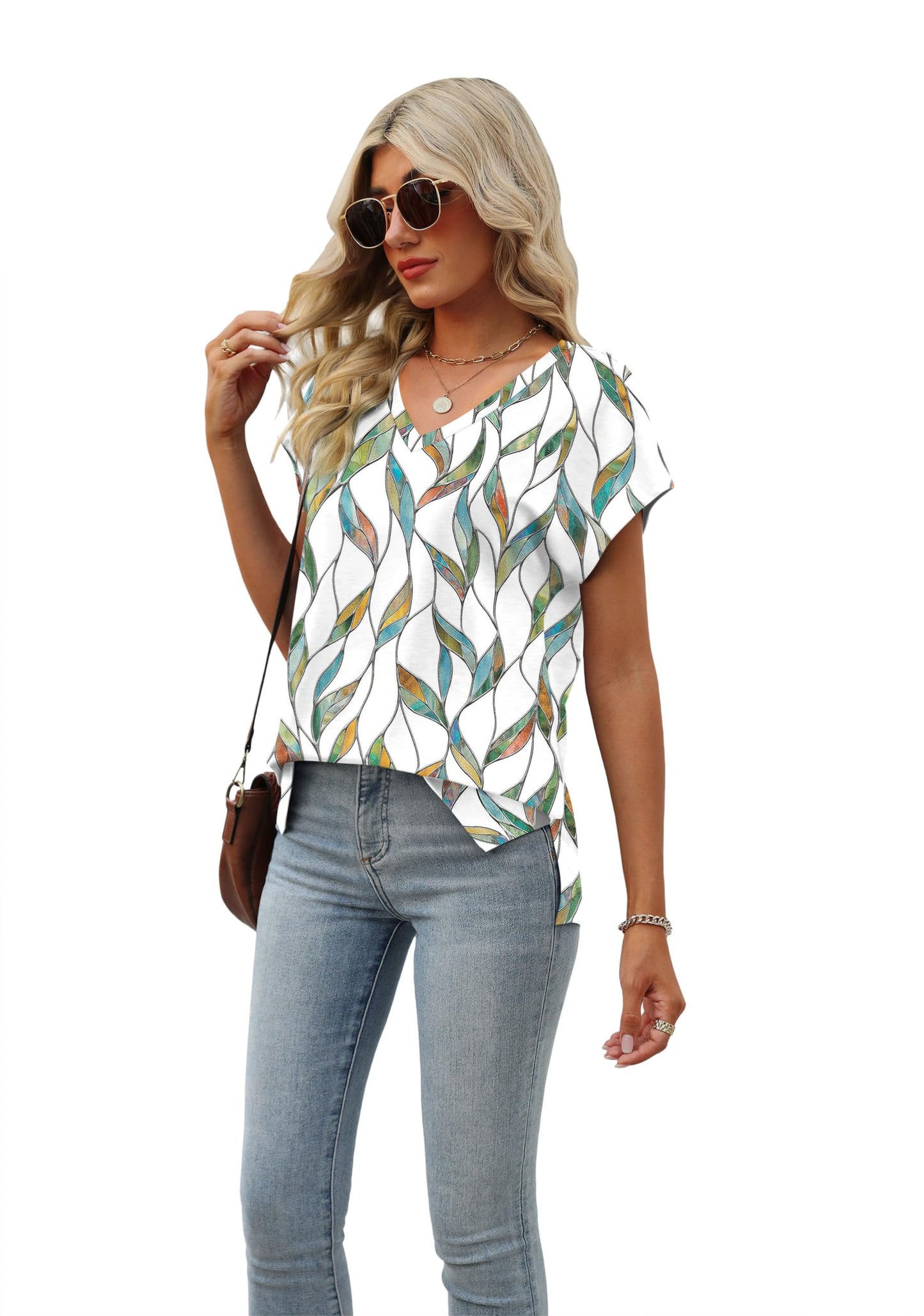 Womens Summer Tanks Cute Printings Shirts Dressy Casual Cap Sleeve Blouses Elegant T Shirts Print Colored Leaf S