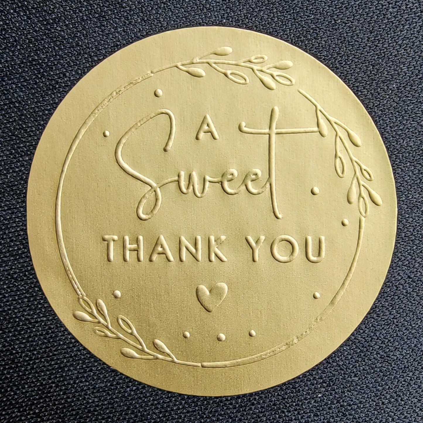 100 x A Sweet Thank You Labels Embossed Round Gold Matte Stickers Wedding Snack Bag Sweets Desserts Favors Stickers Embossed Stickers 1.6 inch