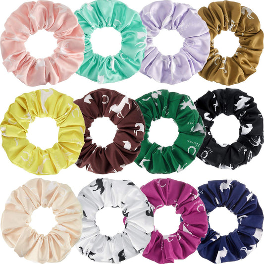 12 Pieces Horse Scrunchies Silk Satin Elastics Hair Ties Ponytail Holders Horse Hair Accessories for Girls Gifts Equestrian Party Favors