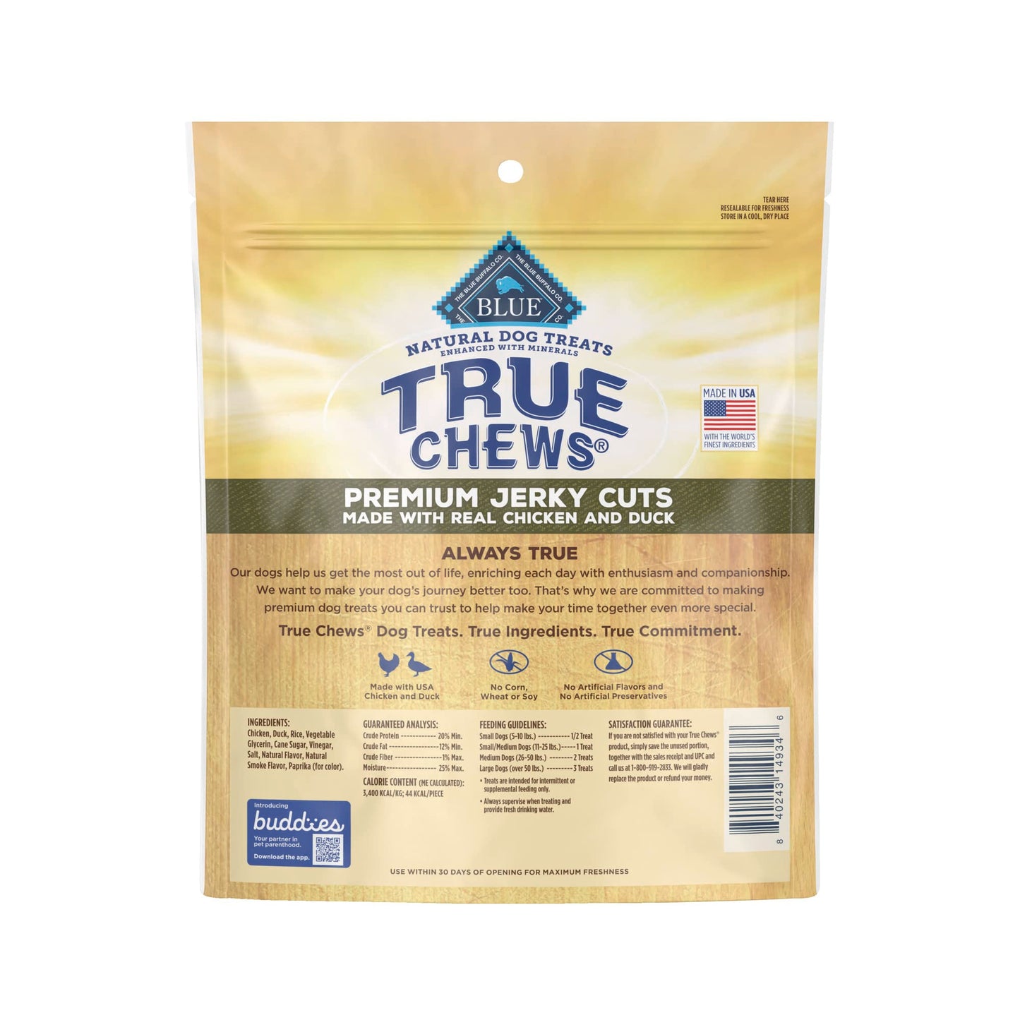 Blue Buffalo True Chews Premium Jerky Cuts Natural Dog Treats, Duck 12 oz