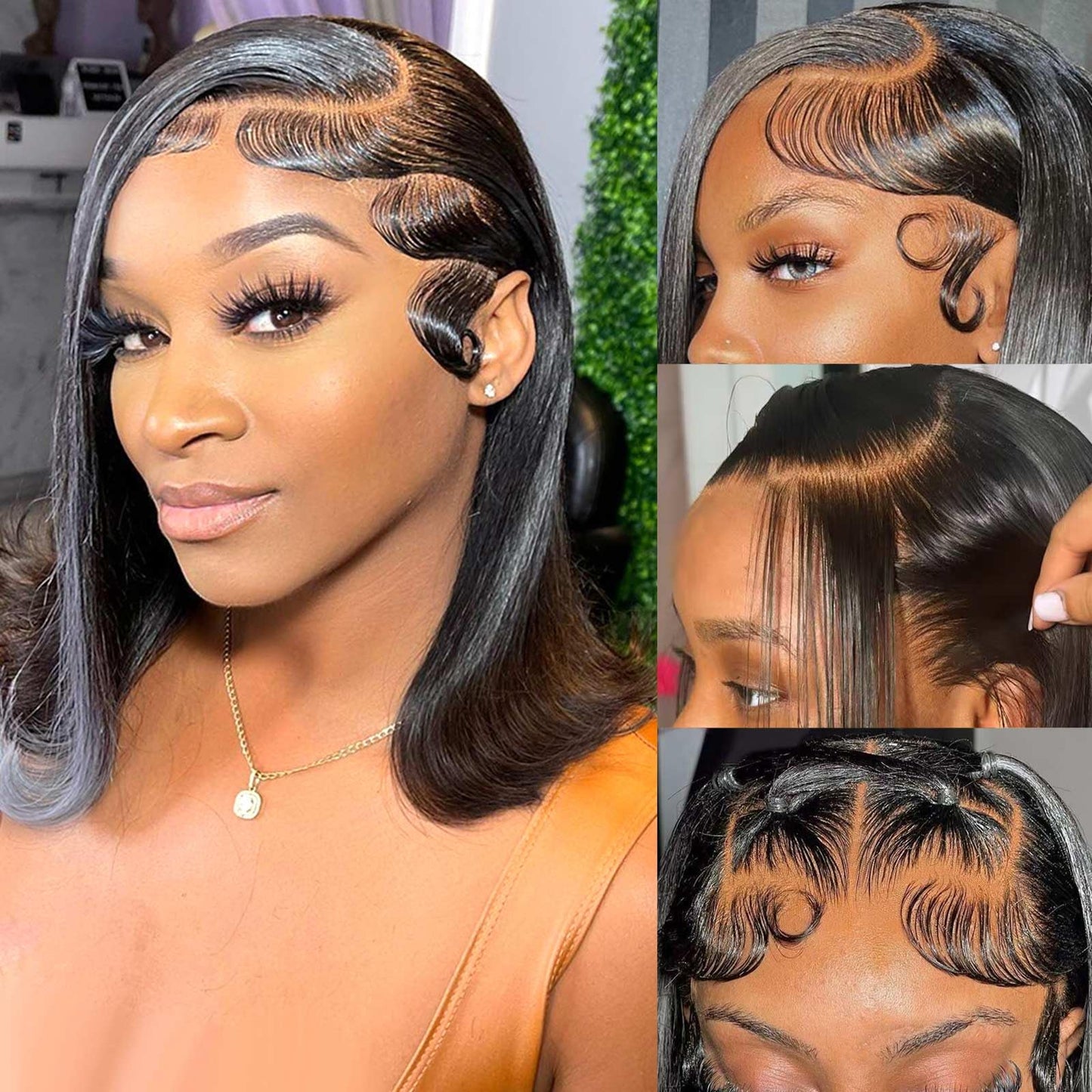 HIRIREMY Lace Front Bob Wigs Human Hair 13x4 HD Lace Glueless Bob Wig Human Hair Short Straight Frontal Bob Wigs for Black Women Human Hair Pre Plucked with Baby Hair Side Part 180% Density 14 Inch