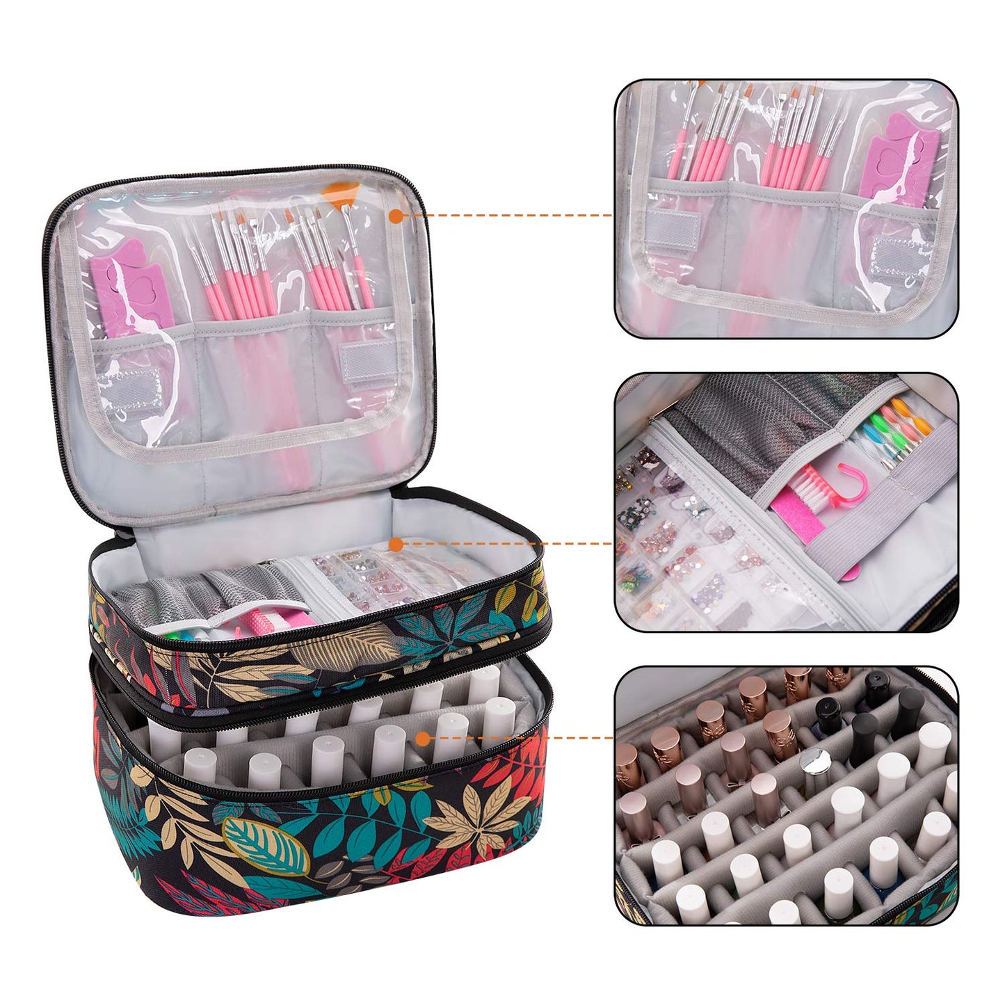 AFUOWER Nail Polish Organizer Bag with Handles Travel Case Portable Storage Bag for Manicure Set - Holds 30 Bottles(15ml - 0.6 fl.oz)