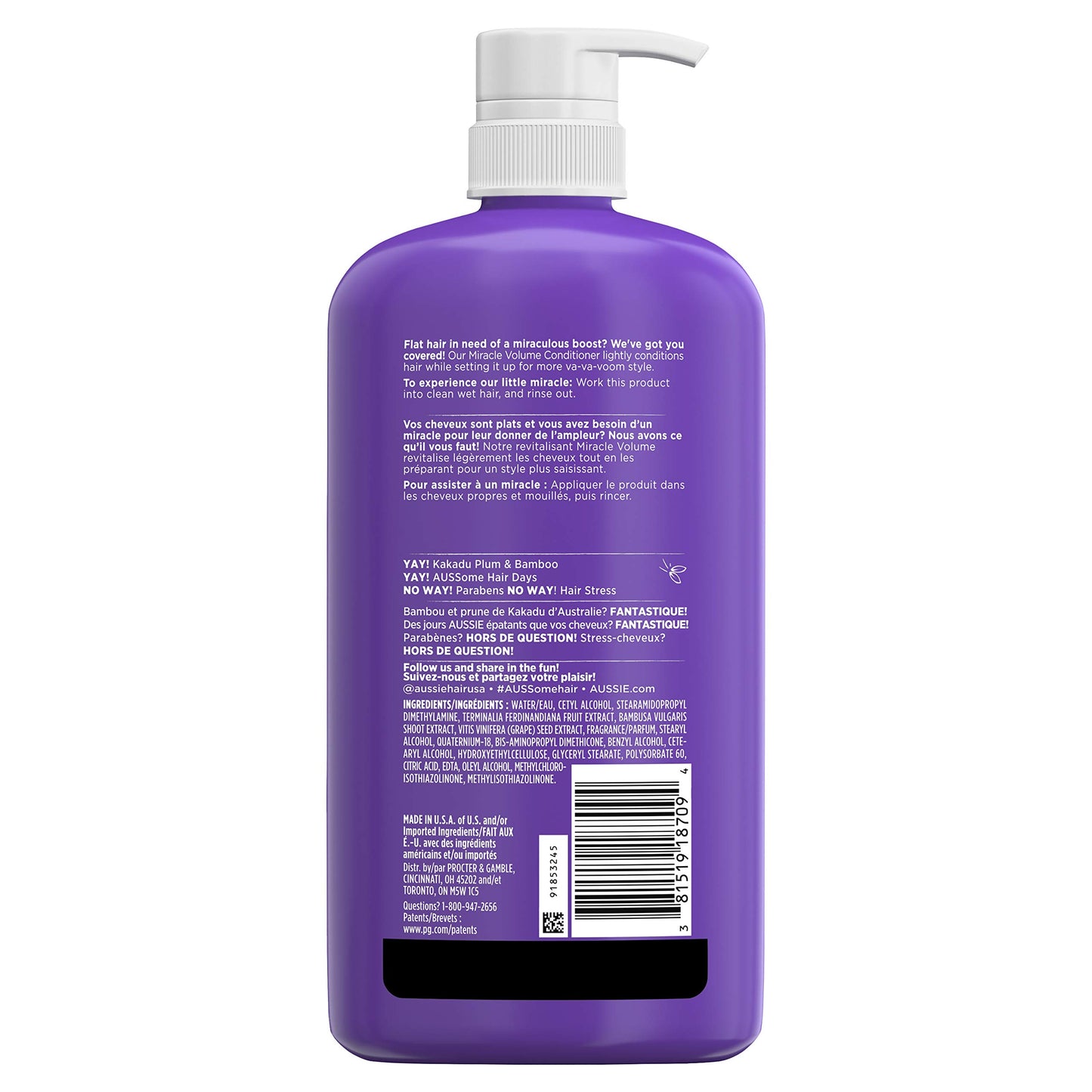 Aussie Miracle Volume Conditioner with Plum & Bamboo for Fine Hair, 30.4 Fluid Ounce (Pack of 4)