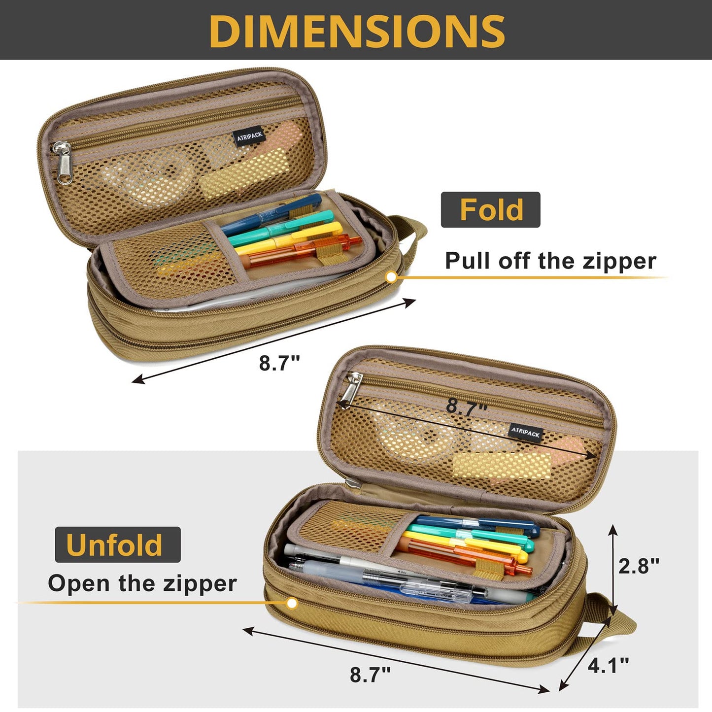 Pencil Case Big Capacity High Large Storage Tactical Small Tool Pouch Bag Marker Pen Case Stationery Bag Travel Holder School College Office Organizer for Kids Men Women Adult Teens (Brown)