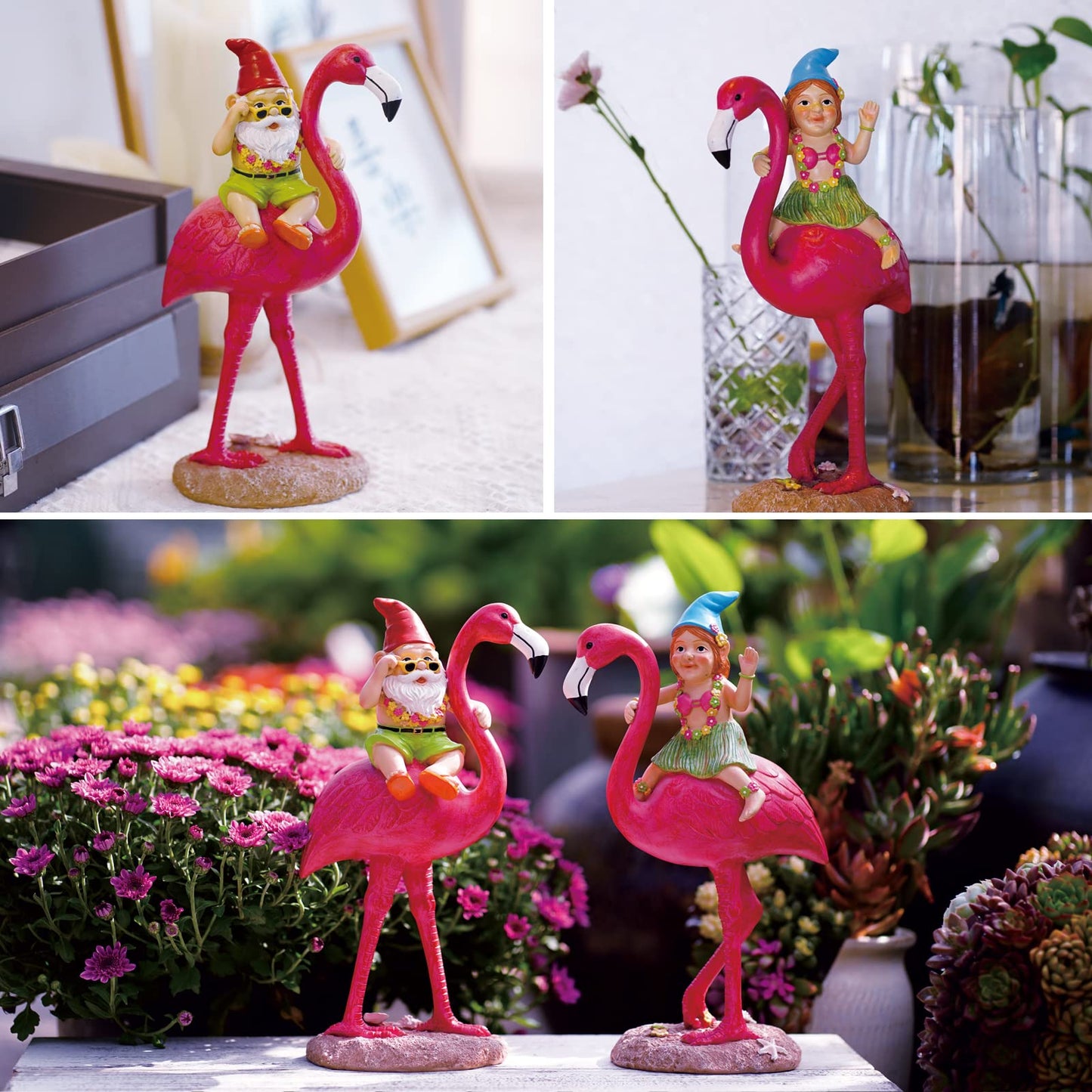 Goodeco 11 "Gnome and Flamingo Garden Statue - Perfect Birthday & Mom Gifts, Flamingo Gifts for Women, Pink Flamingo Decor for Home and Garden (Male)