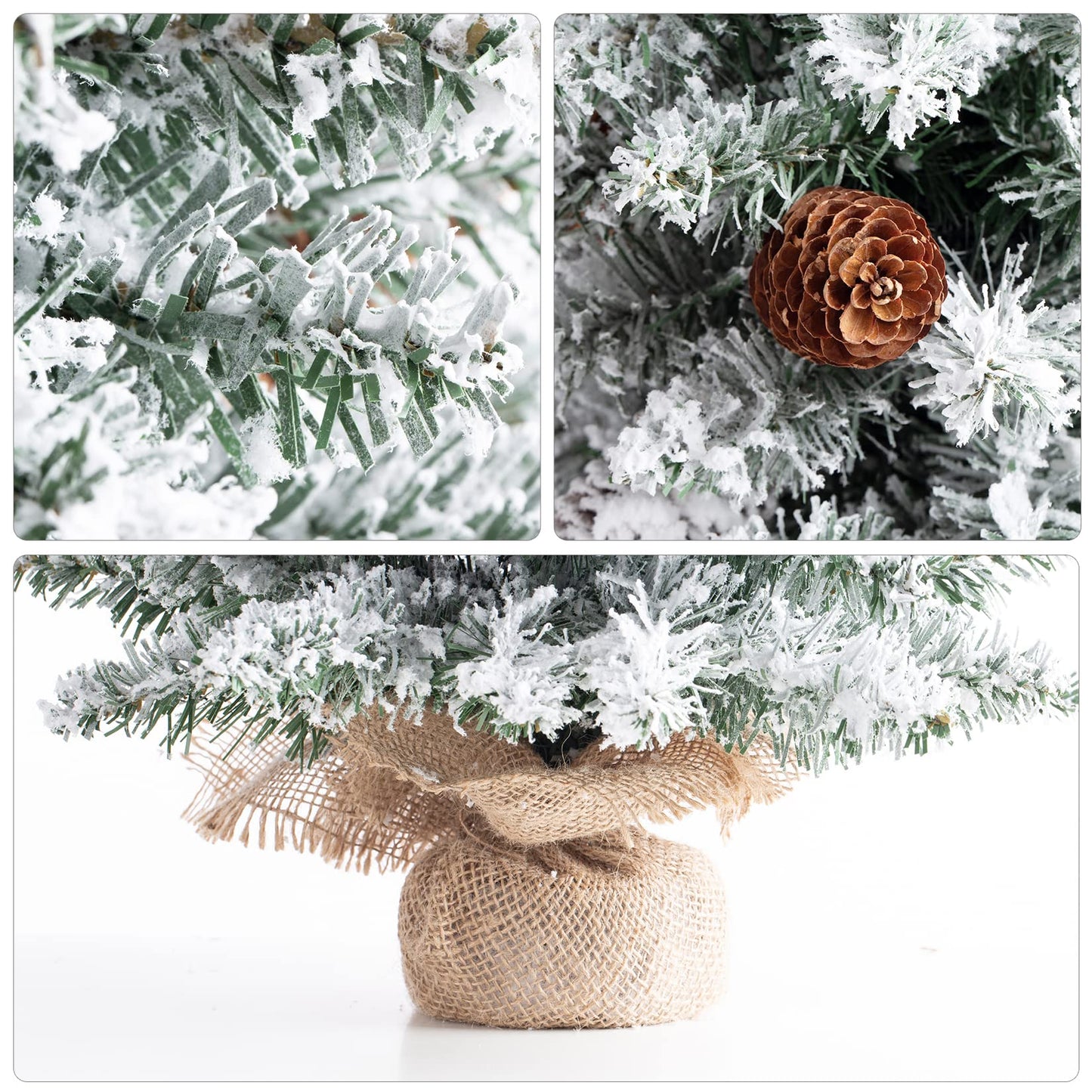 Small Christmas Tree Flocked Artificial Tree 22 inches with Pine Cones, Suitable for Tabletop