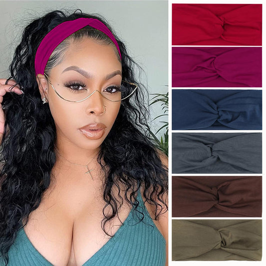 Xtrend 6 Pcs Women's Headbands Twisted Cross Elastic Headbands Yoga Workout Headbands Non-Slip Sweat Soft Headbands Solid Color Simple Versatile Hair Accessory Headbands