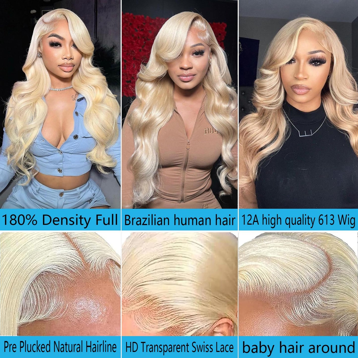 NPALO 613 lace front wig human hair 200% density blonde wig human hair 13X4 HD body wave lace front wigs human hair Pre Plucked With Baby Hair blonde lace front wigs human hair (Blonde 16 inch)