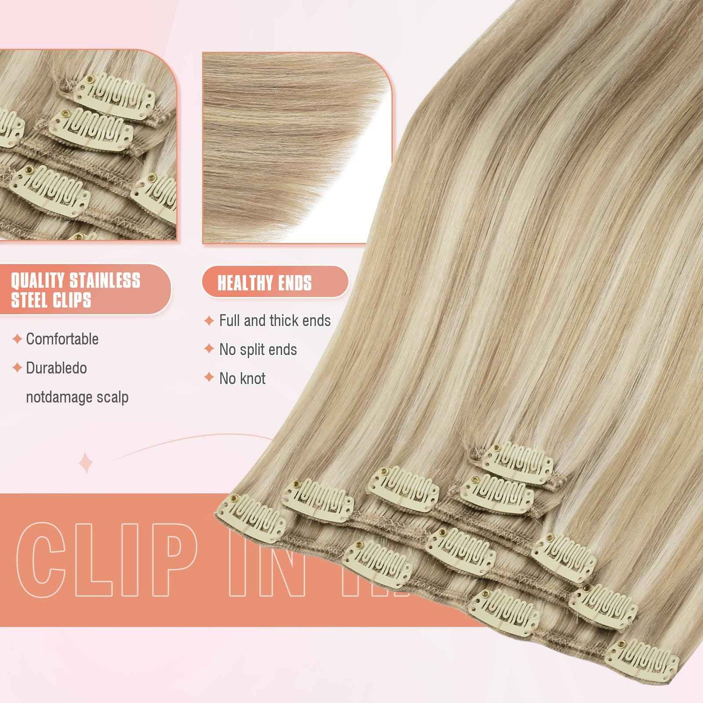 MEI YUAN LIN Clip In Hair Extensions 14 Inch 5pcs 80g Light Blonde Highlighted Golden Blonde Real Human Hair Extensions Double Weft Easy To Apply