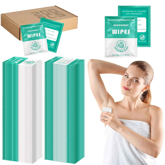 Timgle 200 Count Deodorant Wipes Bulk Individually Wrapped Travel Size Wipes for Men Women Body Underarm Deodorant Remove Sweat Sports Travel Clean Skin Daily Use Female Male(Green)