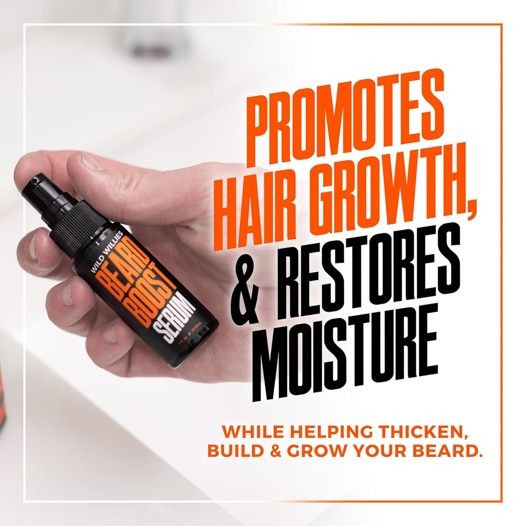 Wild Willies Beard Growth Serum for Men - Natural Beard Serum with Biotin, Caffeine & Essential Beard Oil for Fuller, Thicker Facial Hair Enhancer - Daily Grooming, Nourishes & Hydrates Facial Hair