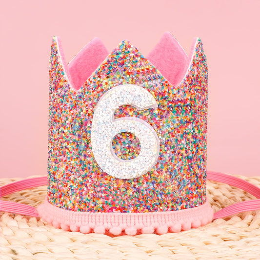 Chanaco 6th Birthday Hat for Baby, Rainbow Birthday Girl Crown, Glitter Fifth Birthday Hat for Gifts, Six Birthday Hat for Kids, 6th Birthday Party Hat Birthday Decoration, Little Girl Hair Accessory