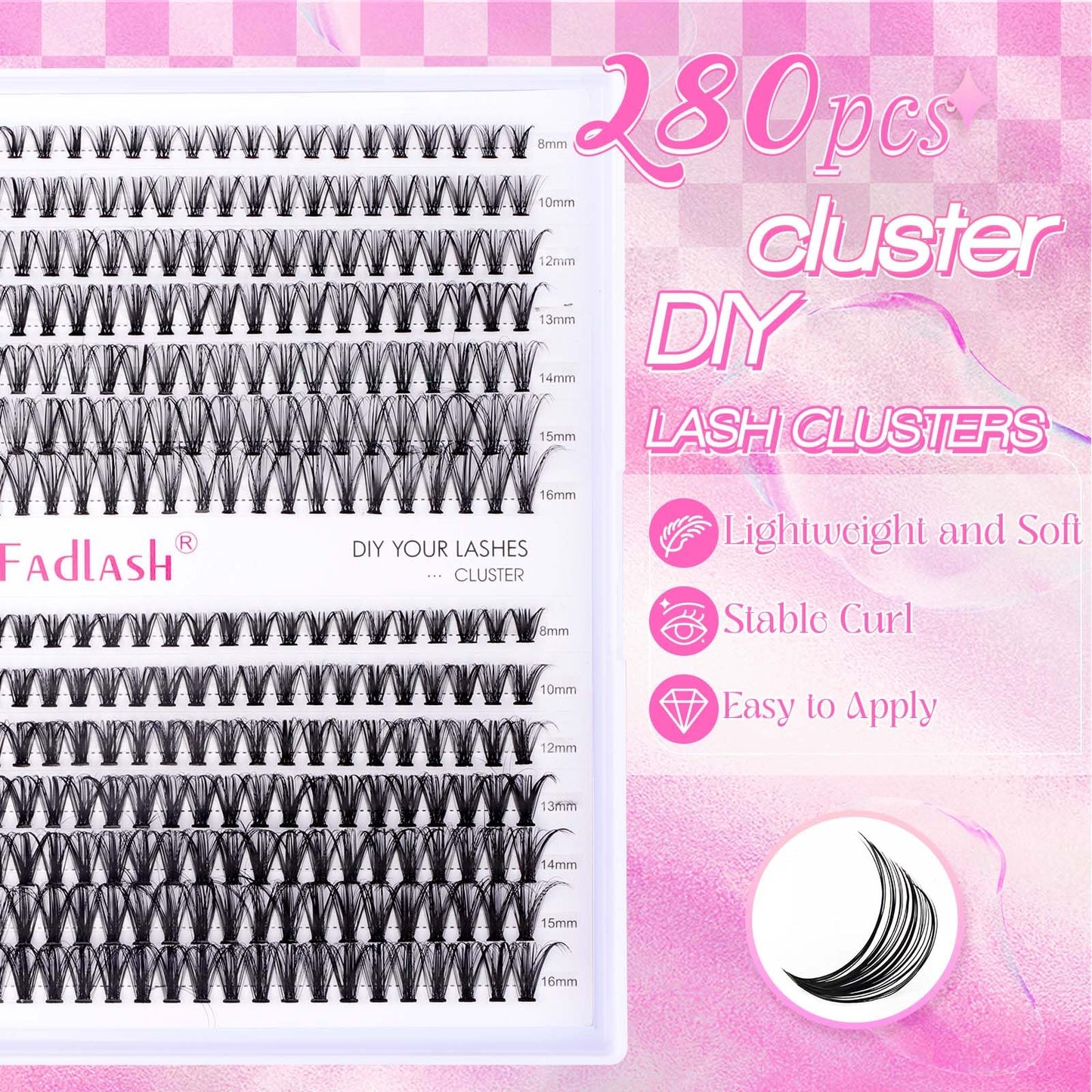 Cluster Lashes FADLASH 165pcs Lash Clusters Extensions Mix Tray 3 Styles DIY Eyelash Extension Individual D Curl Super Thin Band Soft (K1+K3+K4-0.07-D, 10-18mm)