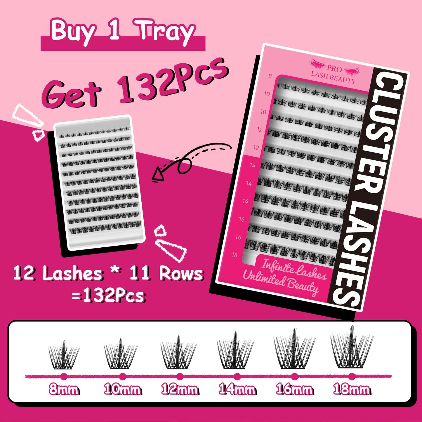 Lash Clusters, 132 Pcs Individual Cluster Lashes DIY Lash Extension 8-18mm Eyelash Clusters Volume Wispy Lashes Super Thin Band Reusable Soft & Comfortable(Mystic,D-8-18mix)