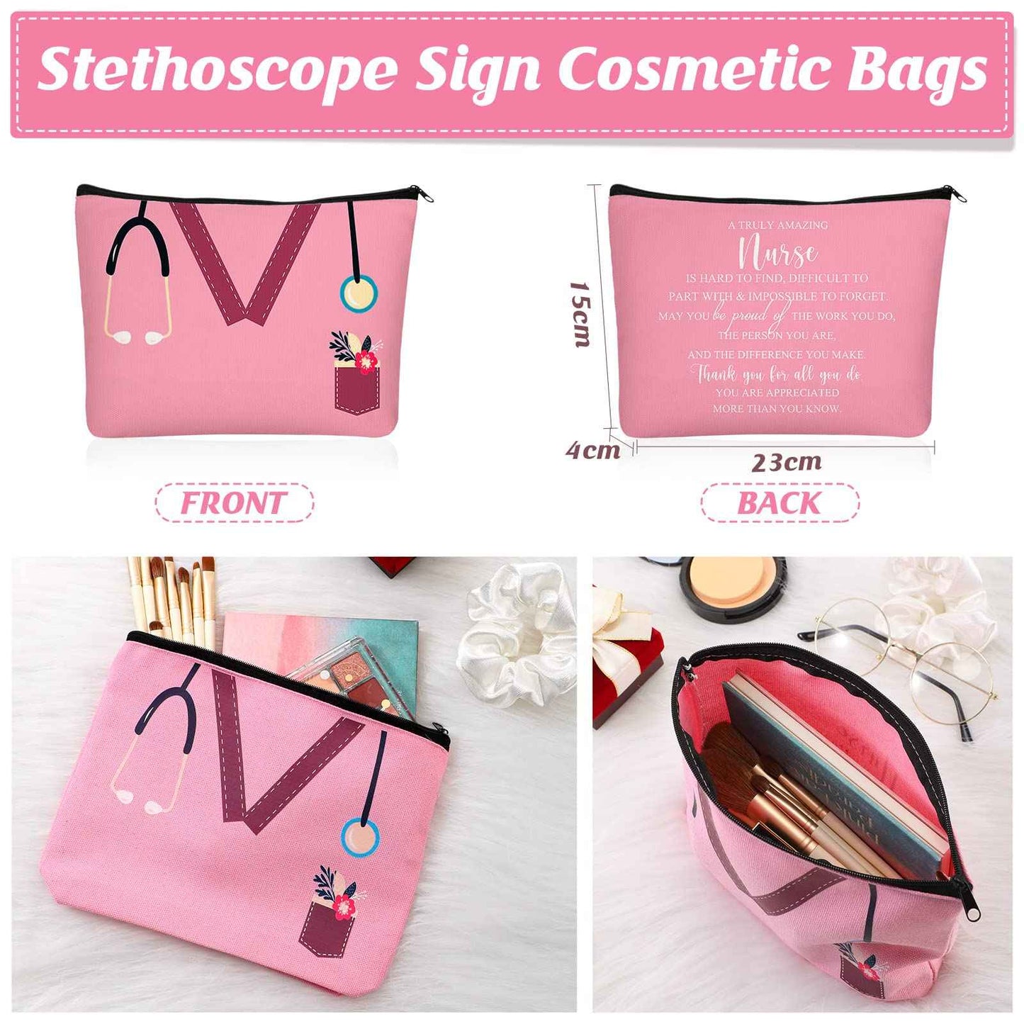 Sabary 20 Pcs Nurse Makeup Canvas Bags Bulk Nurse Appreciation Gifts Nursing Thank You Cosmetic Bag with Zipper Travel Work Accessories Pouch for Rad Tech Week Radiology Party Favors Christmas Gifts