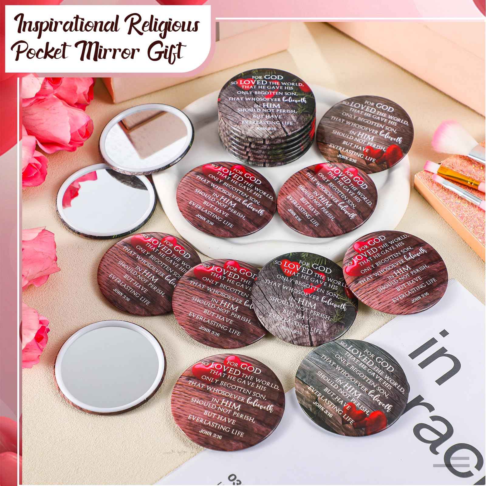 Geetery 30 Pcs Mothers Day Christian Gifts for Women Bulk Compact Mirrors Religious Makeup Mirrors Portable Purse Bible Verse Gifts for International Womens Day Gifts Church