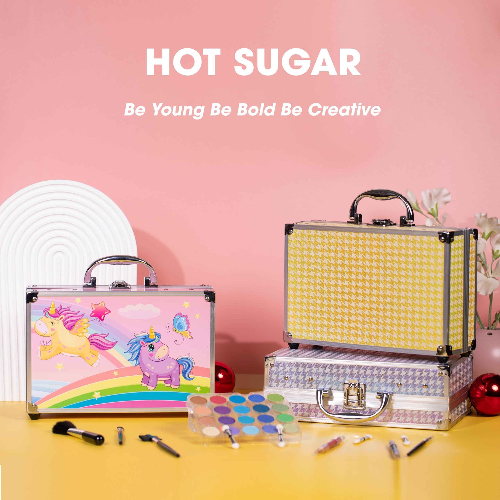 Hot Sugar Makeup Kit for Girls 10-12, Girls Makeup Set Ages 8-12, 14-16 With Aluminum Makeup Case (Purple Houndstooth)