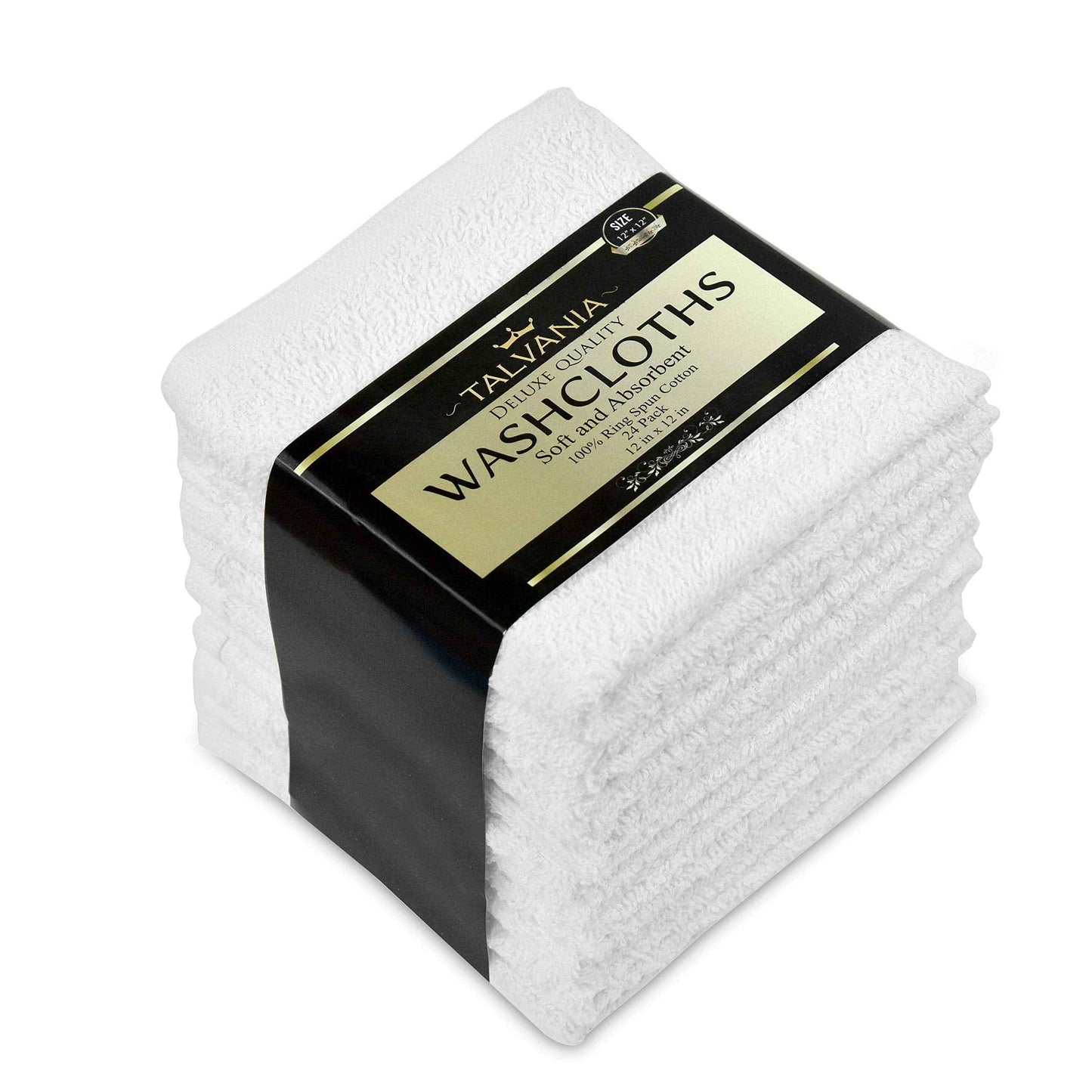 TALVANIA White Cotton Washcloths - Pack of 24 - Super Absorbent Bathroom Face Towels - 12" x12” Terry Bath Wash Cloth Set - Spa Home Cleaning Towel Multi-Purpose - 100% Ring Spun Cotton