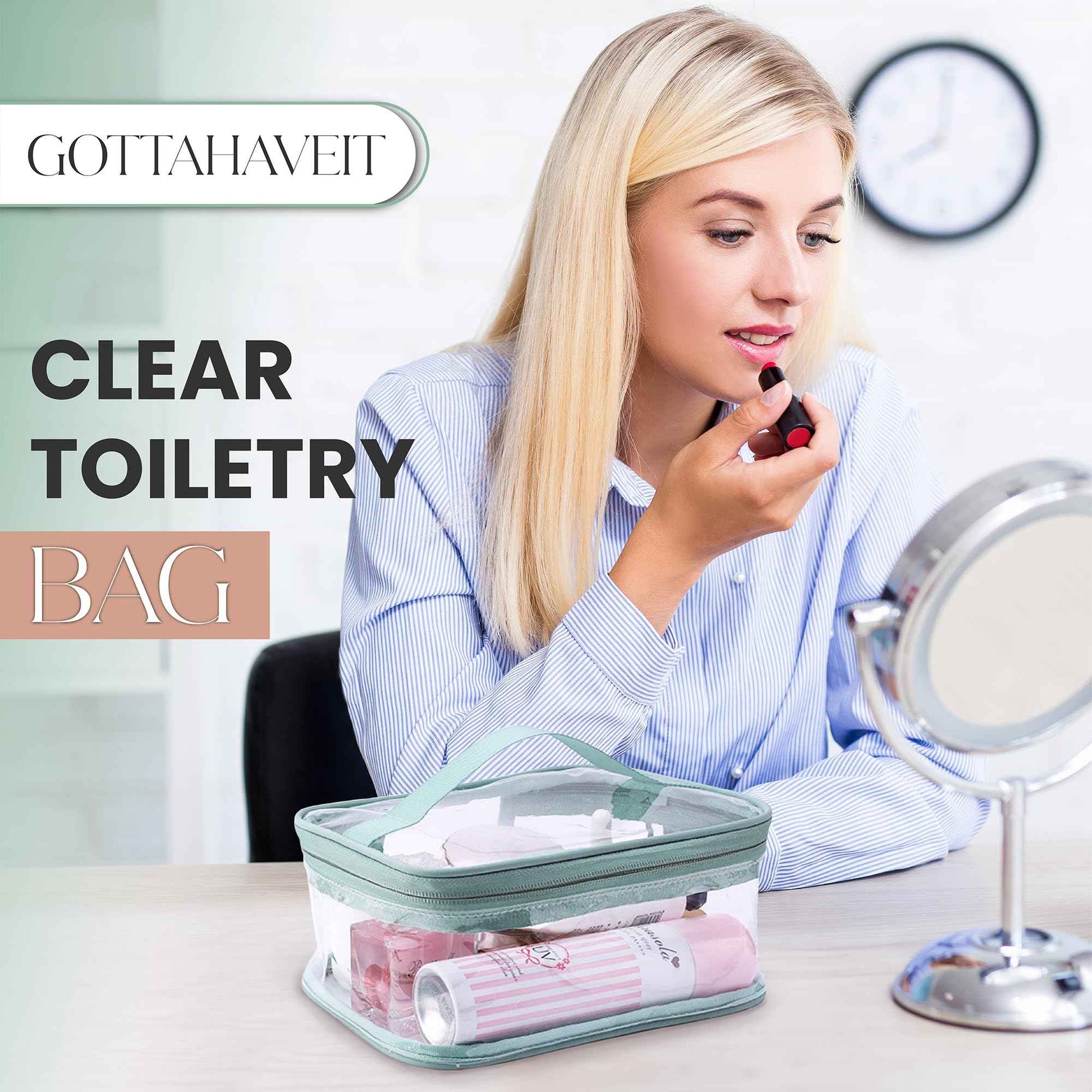 GottaHaveit Travel Toiletry Bag - Clear Makeup Bag for Cosmetics and Toiletries. See Thru Pouch, Waterproof with Zipper. Plastic (2 Pack)