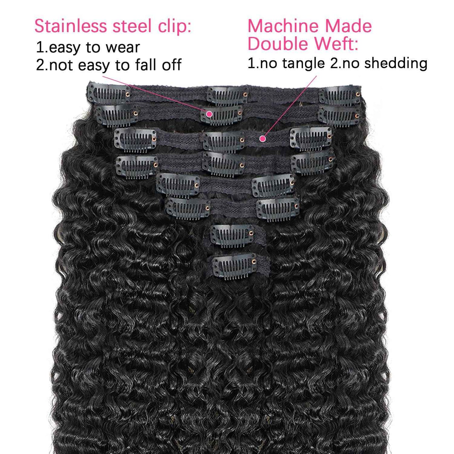 Mihugass Burmese Curly Clip in Hair Extensions #1B Natural Black Color Curly Clip ins For Women Brazilian Virgin Clip on Hair(14inch,#1B)