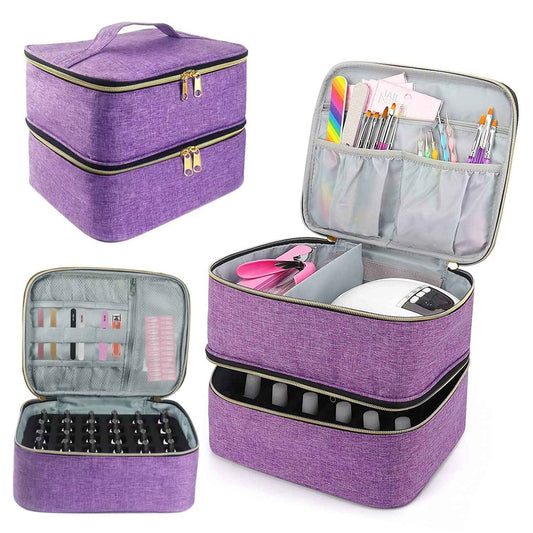 SCNWQ Nail Polish organizer Case Double Layer Nail Polish Tool Storage Bag Fits Nail Lamp Dryer and 30PCS Nail Polish Bottles Travel Carrying Case for Nail Polish Drill Manicure set