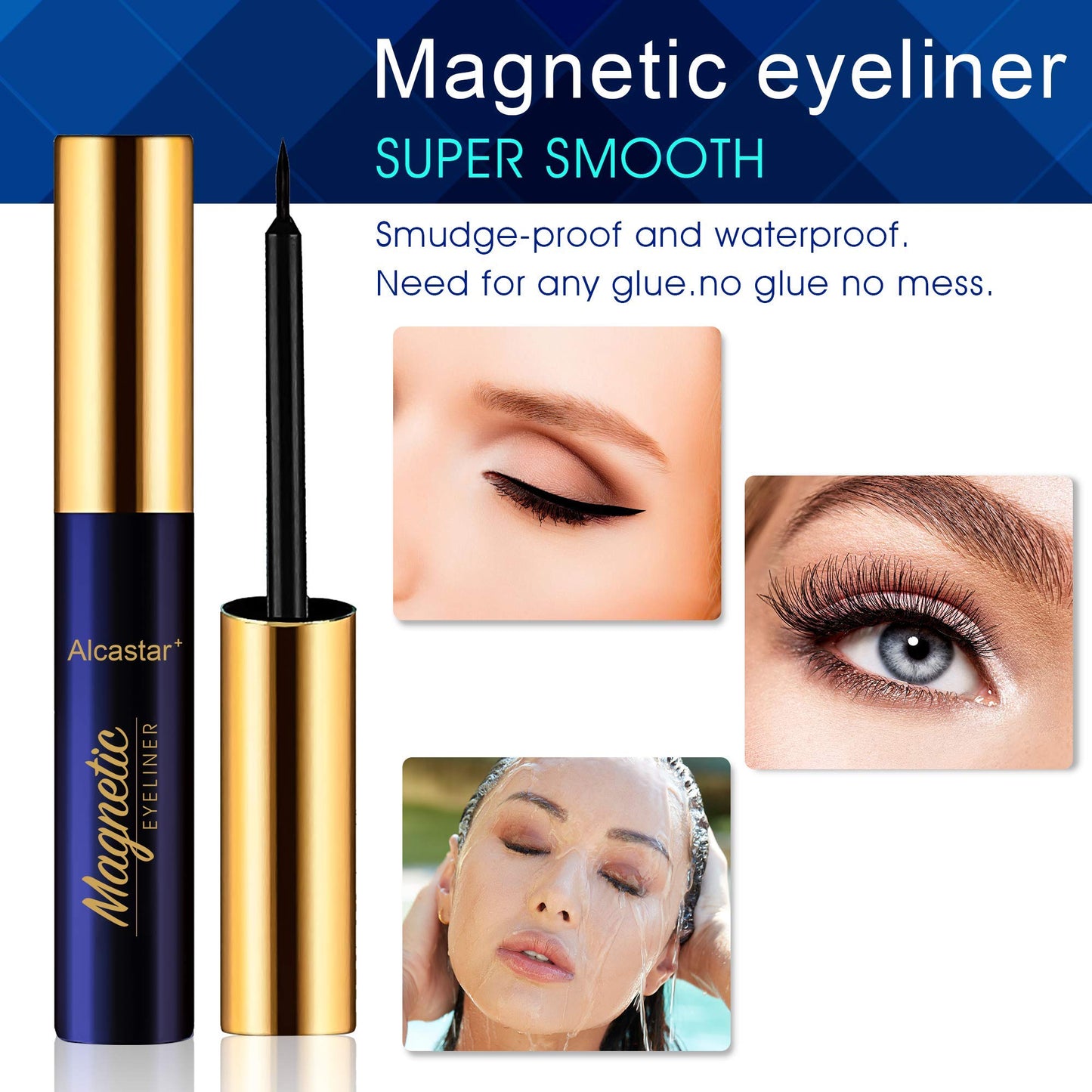 Alcastar Magnetic Eyelashes with Eyeliner Kit, Reusable Magnetic lashes, Waterproof, Long Lasting,Easy to Apply.